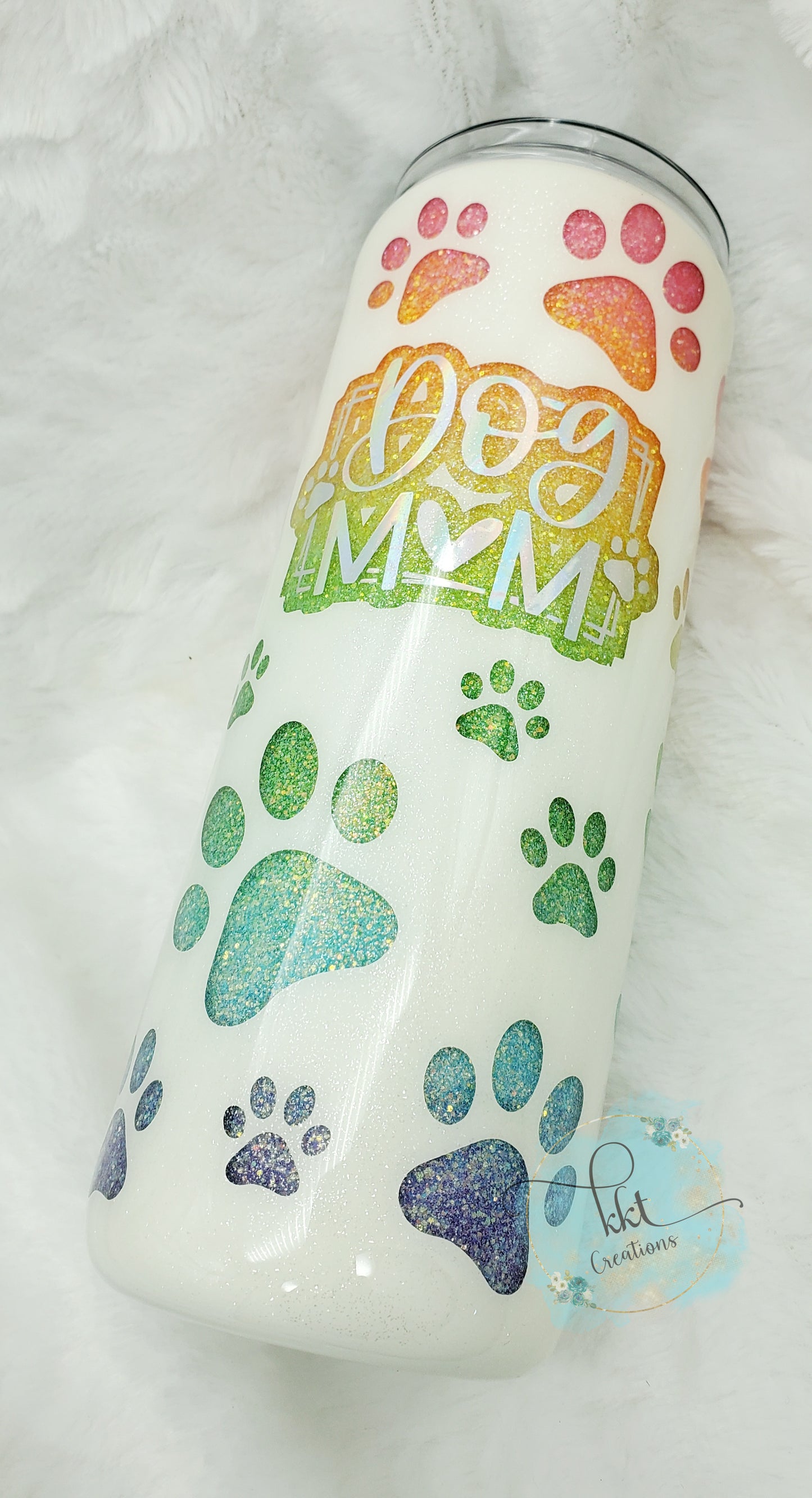 Dog Mom Rainbow glitter Peekaboo Custom Tumbler - 20 oz Skinny Straight - neons