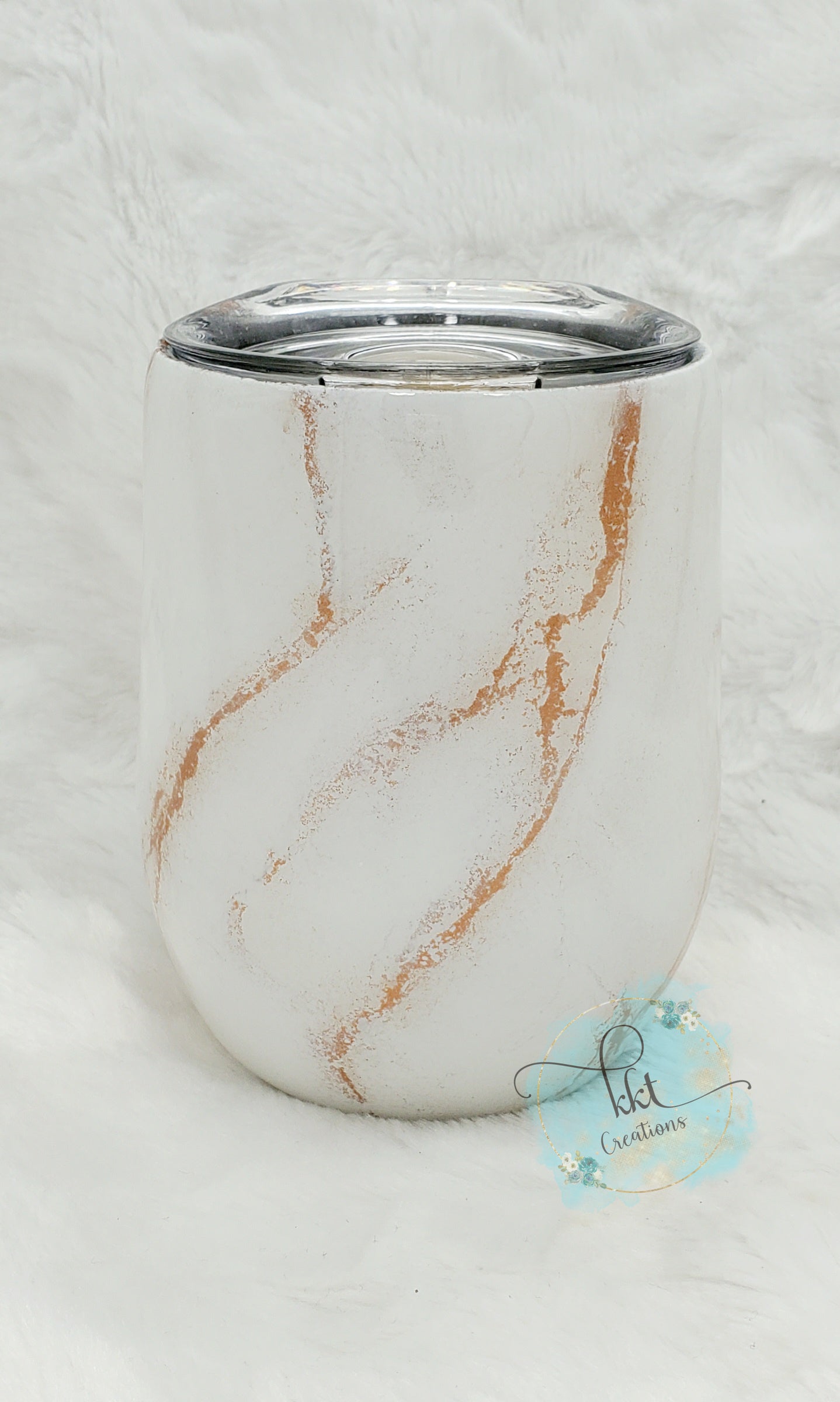 Marble White Rose Gold Custom Wine Tumbler - 12 oz wine