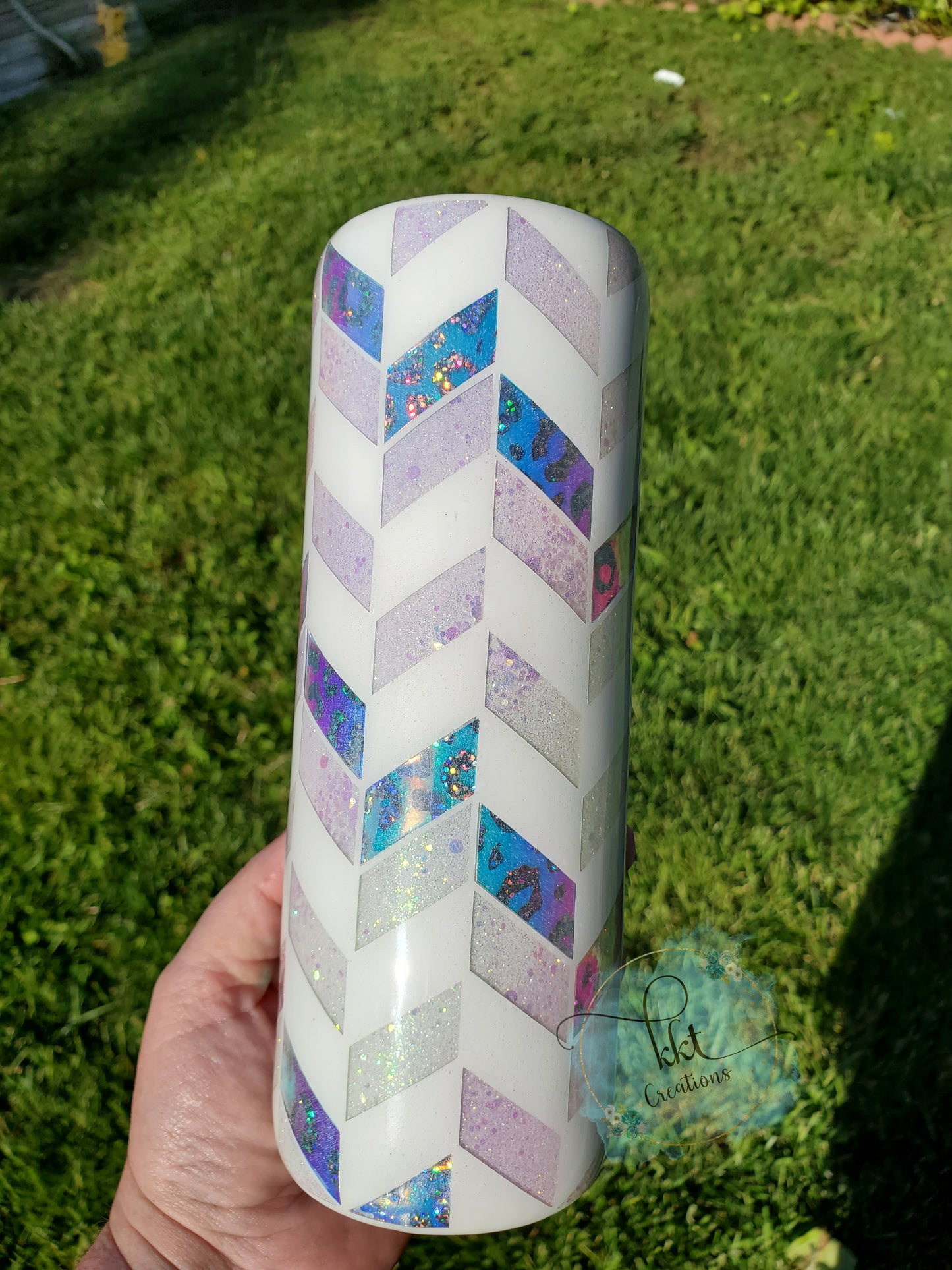 Tangram Holographic Leopard Custom Tumbler - 20 oz Skinny Straight - white