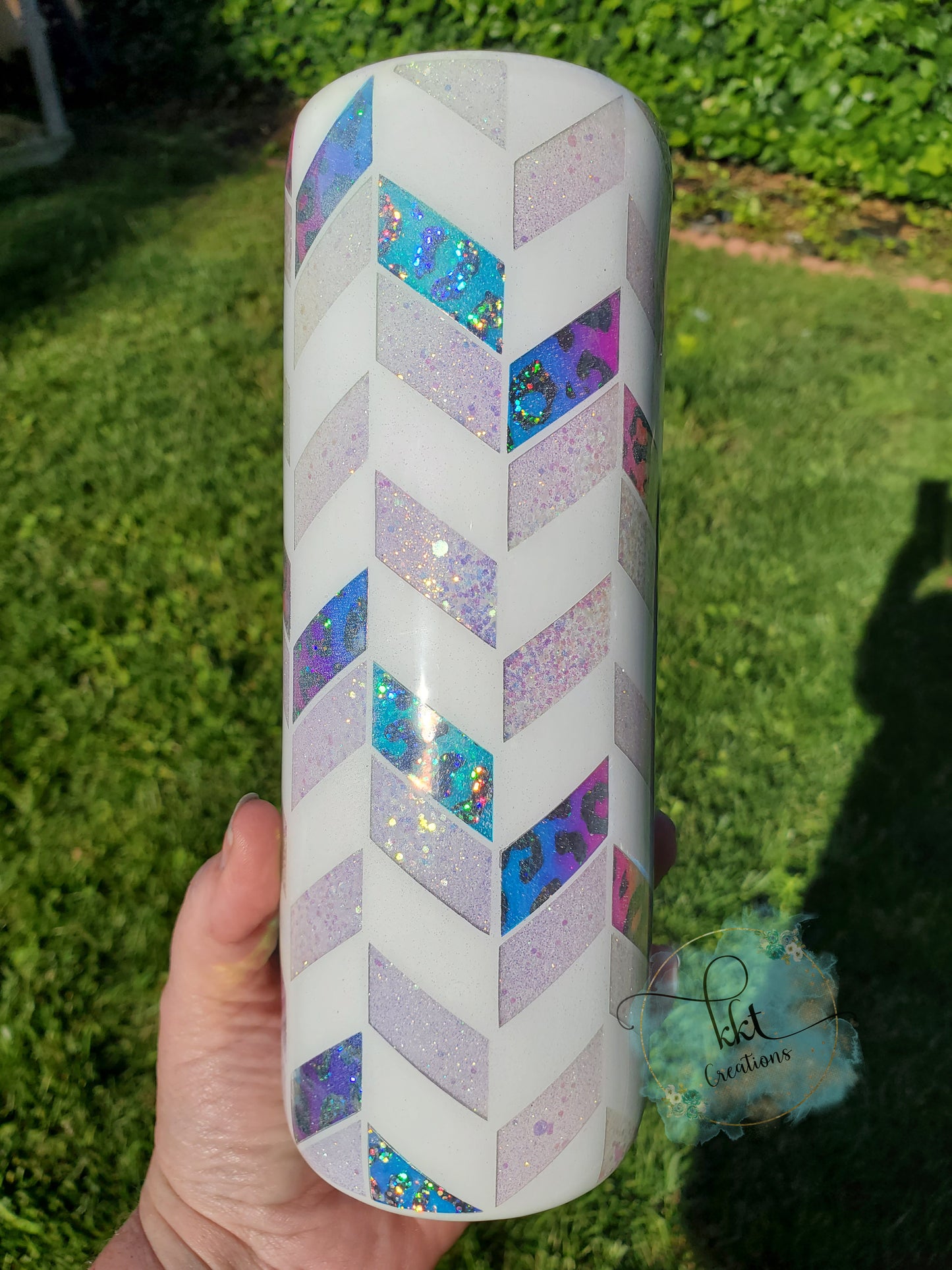 Tangram Holographic Leopard Custom Tumbler - 20 oz Skinny Straight - white