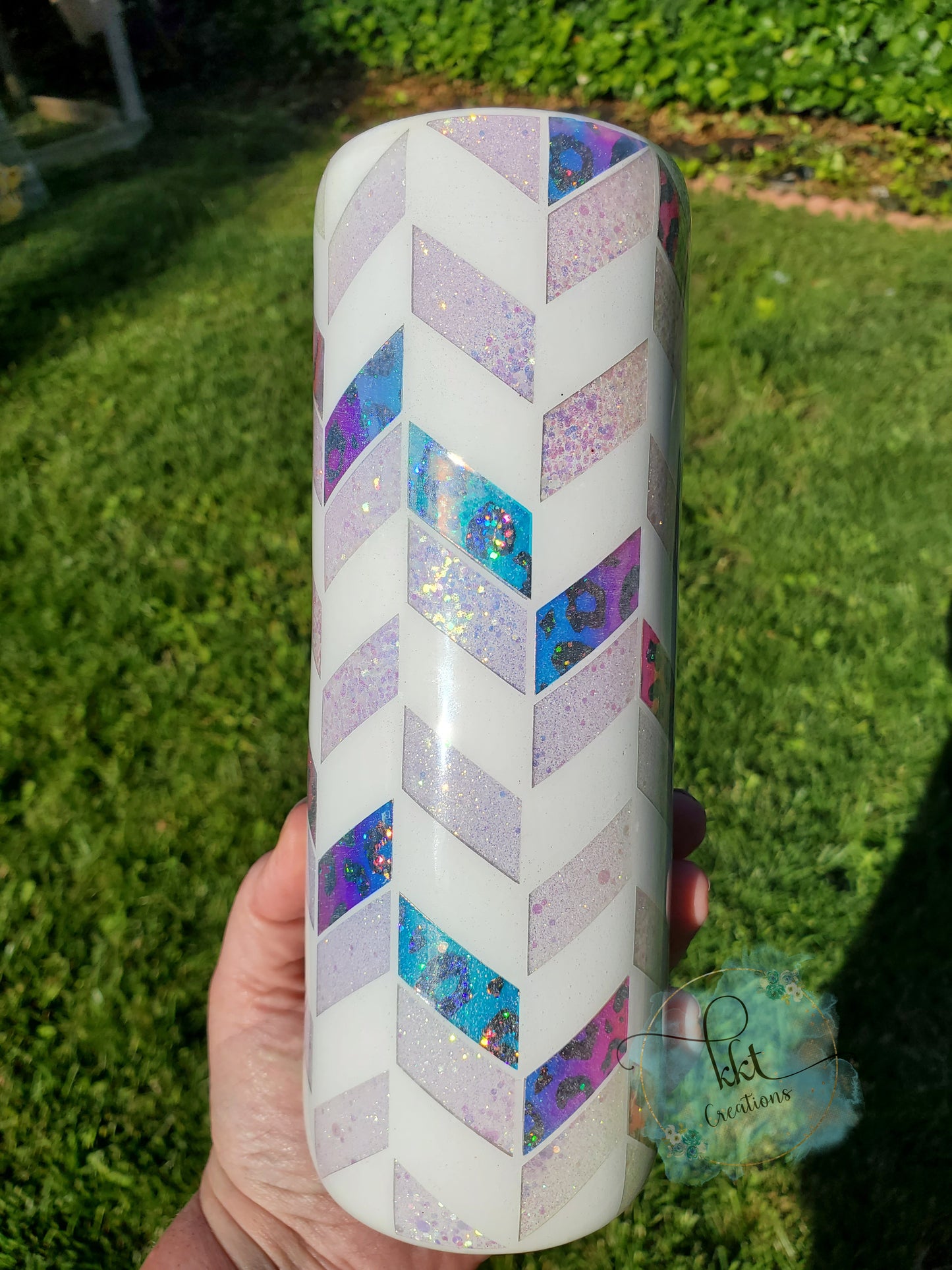 Tangram Holographic Leopard Custom Tumbler - 20 oz Skinny Straight - white