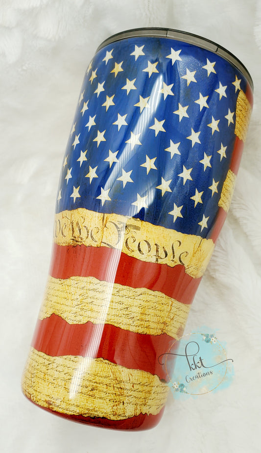 Flag Constitution Non Glittered Custom Tumbler - 30 oz Curve - Red/White/Blue