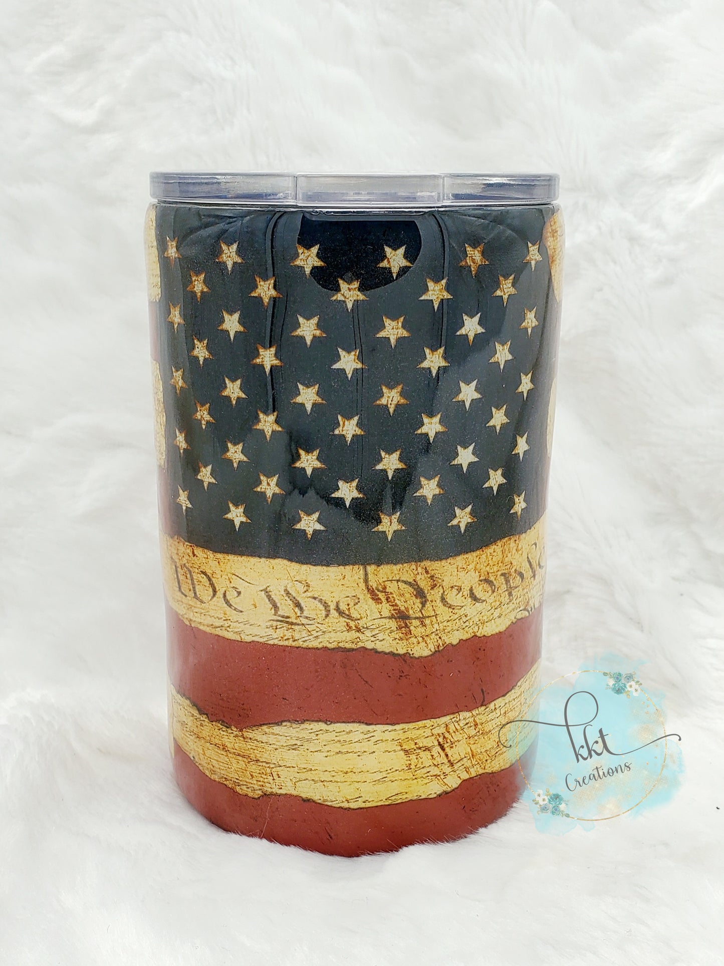 Flag Constitution Distressed Non Glitter Tumbler - 12 oz Regular Douzie - Red/White/Blue