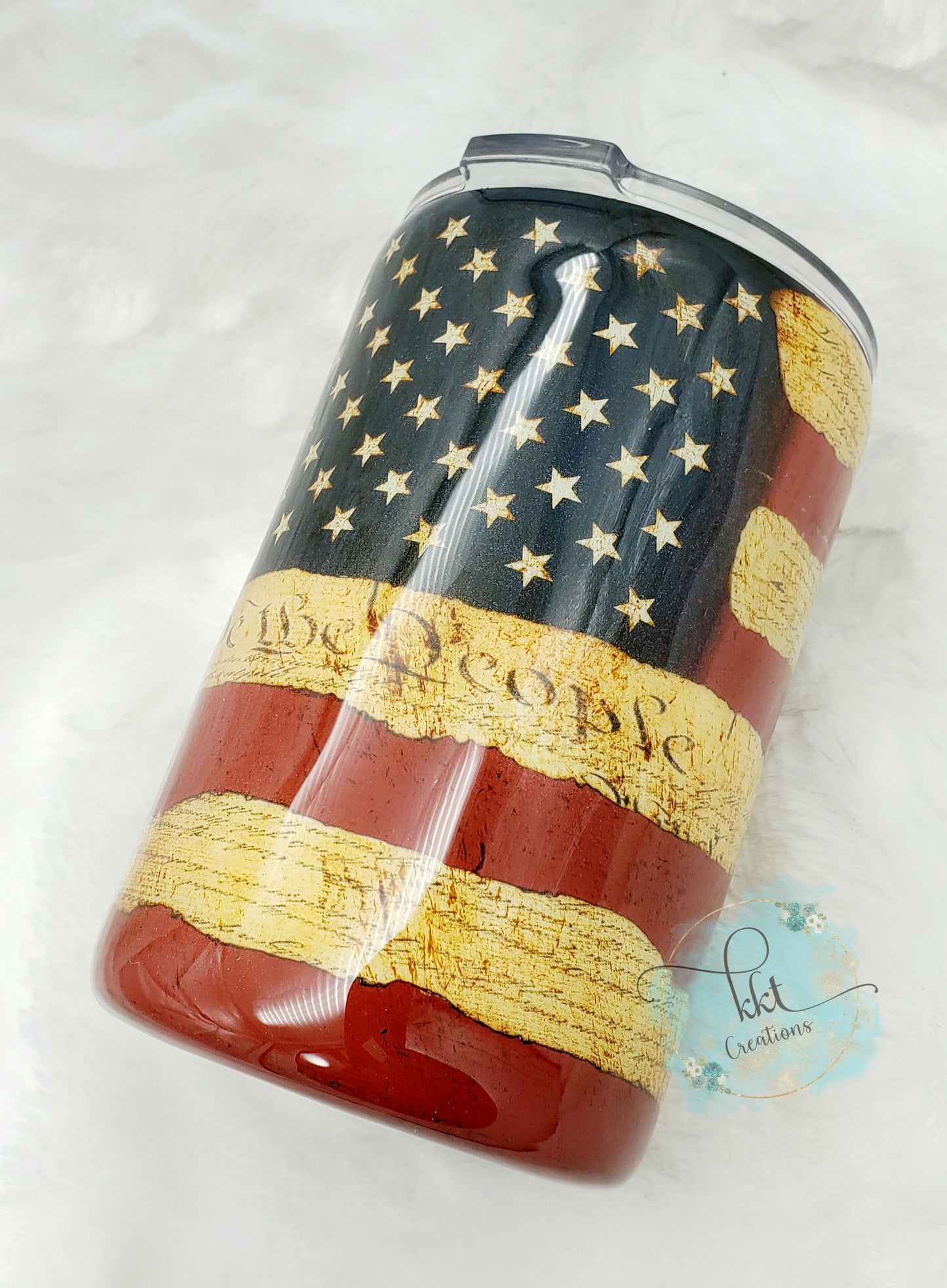 Flag Constitution Distressed Non Glitter Tumbler - 12 oz Regular Douzie - Red/White/Blue