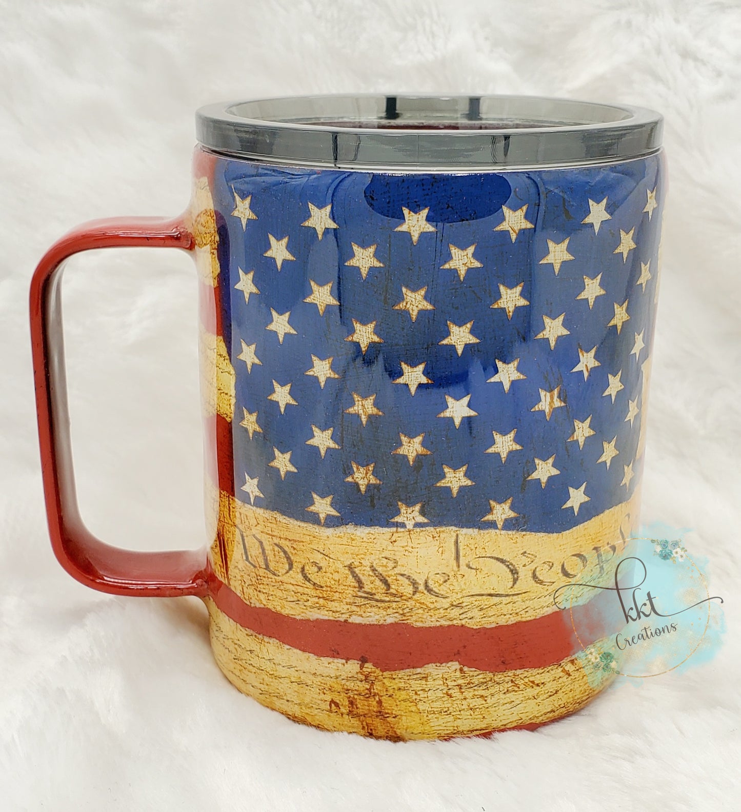 Flag Constitution Distressed Non Glitter Tumbler - 12 oz straight coffee mug - Red/White/Blue