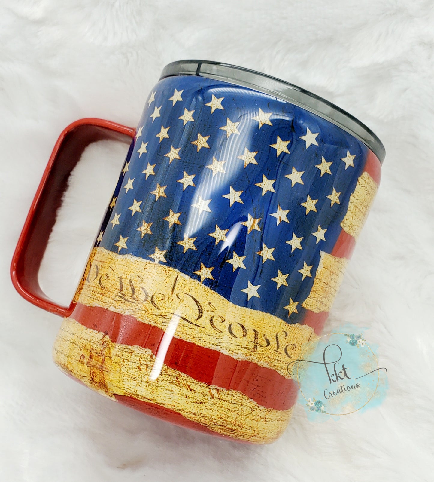 Flag Constitution Distressed Non Glitter Tumbler - 12 oz straight coffee mug - Red/White/Blue