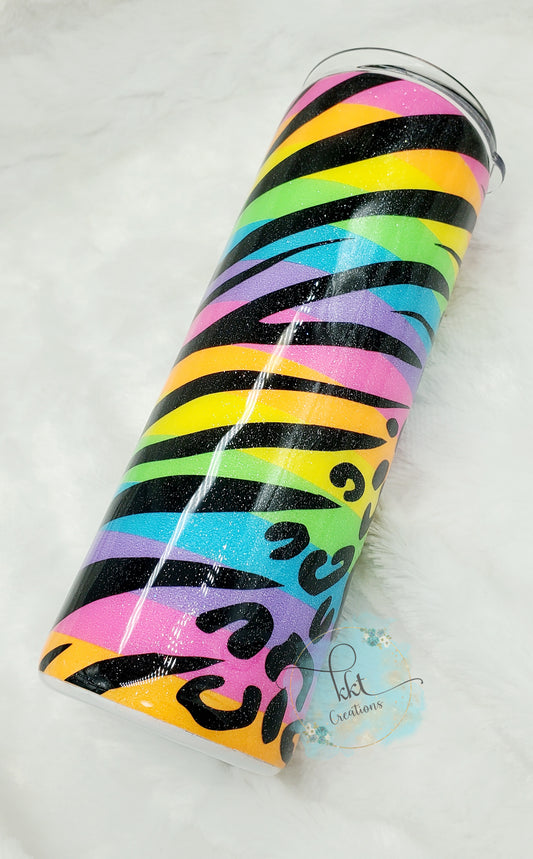 Lisa Frank Inspired Stripes/Leopard spots Custom Tumbler - 20 oz Skinny Straight - Neons