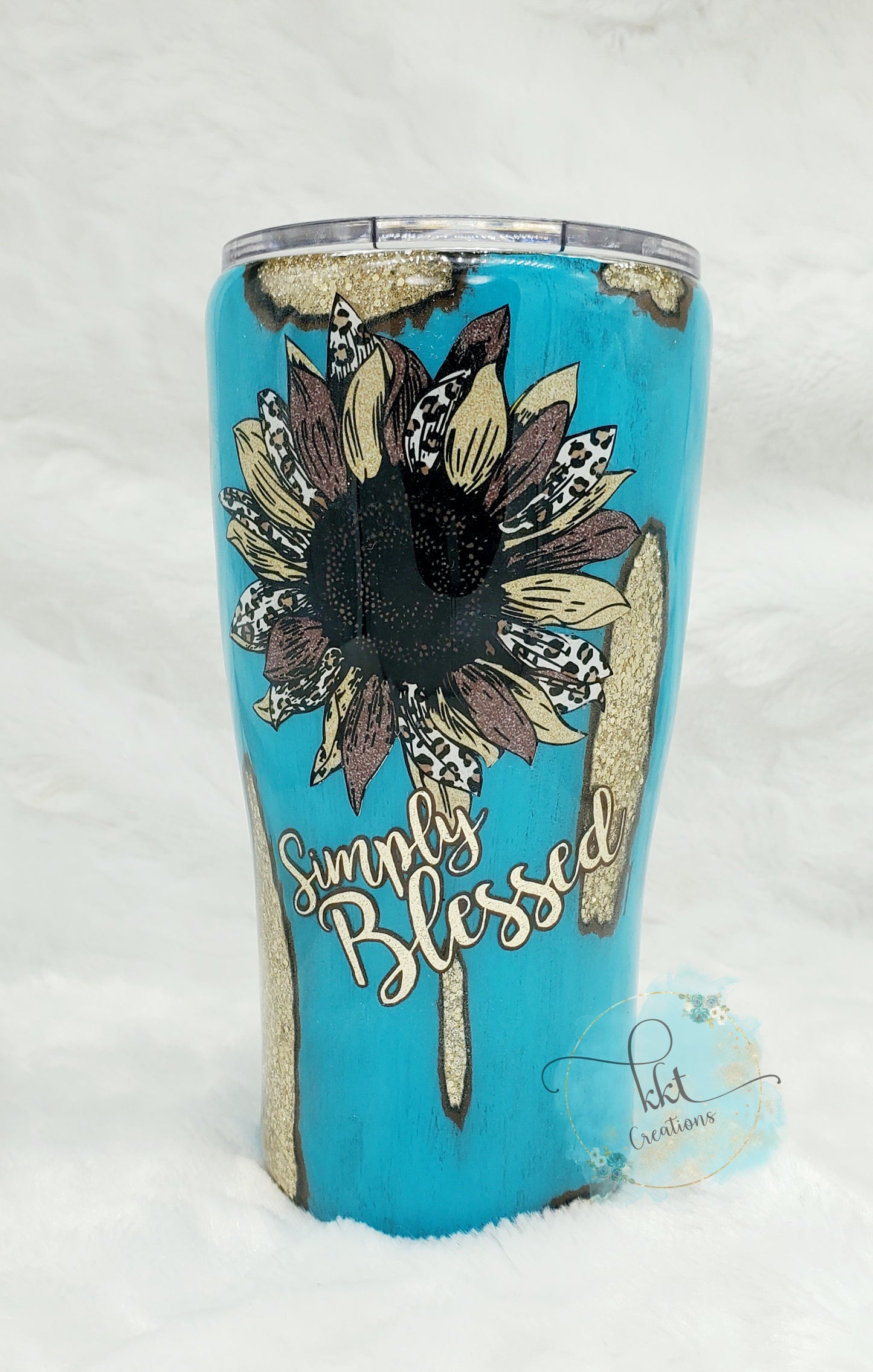 Patina, gold, distressed glitter ombre, Simply Blessed, Sunflower with leopard spots- 20 oz curve