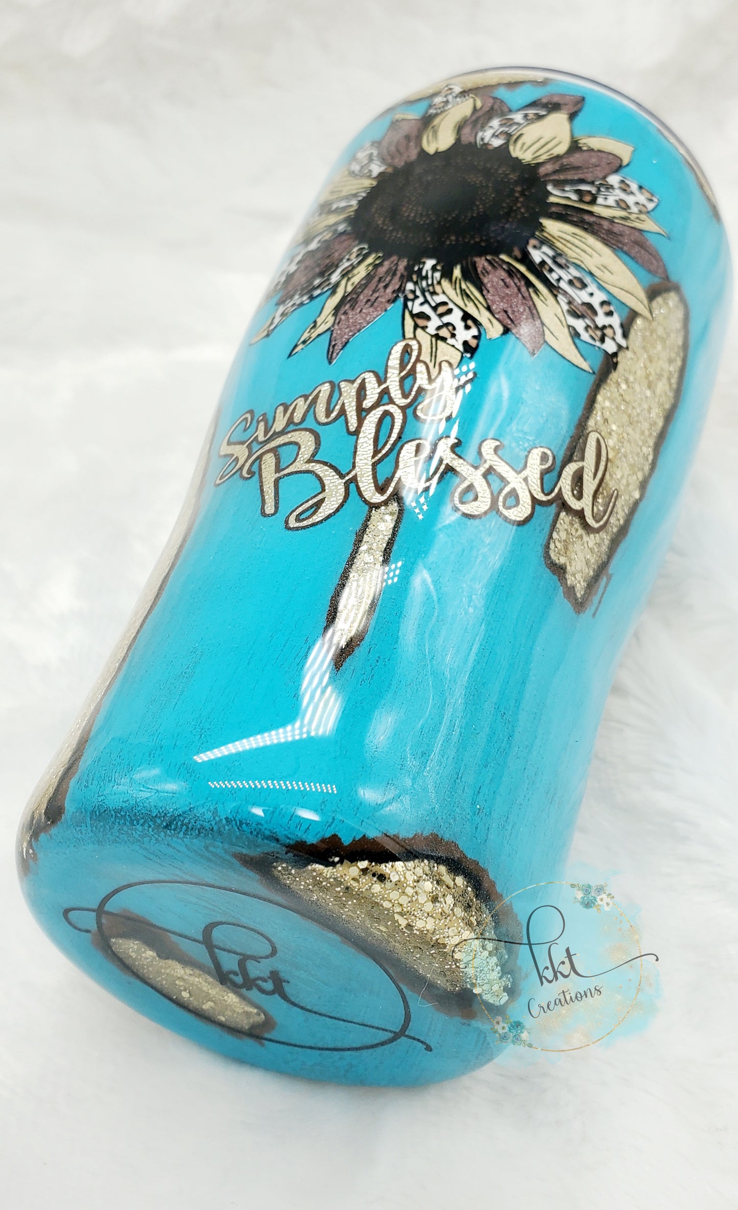 Patina, gold, distressed glitter ombre, Simply Blessed, Sunflower with leopard spots- 20 oz curve