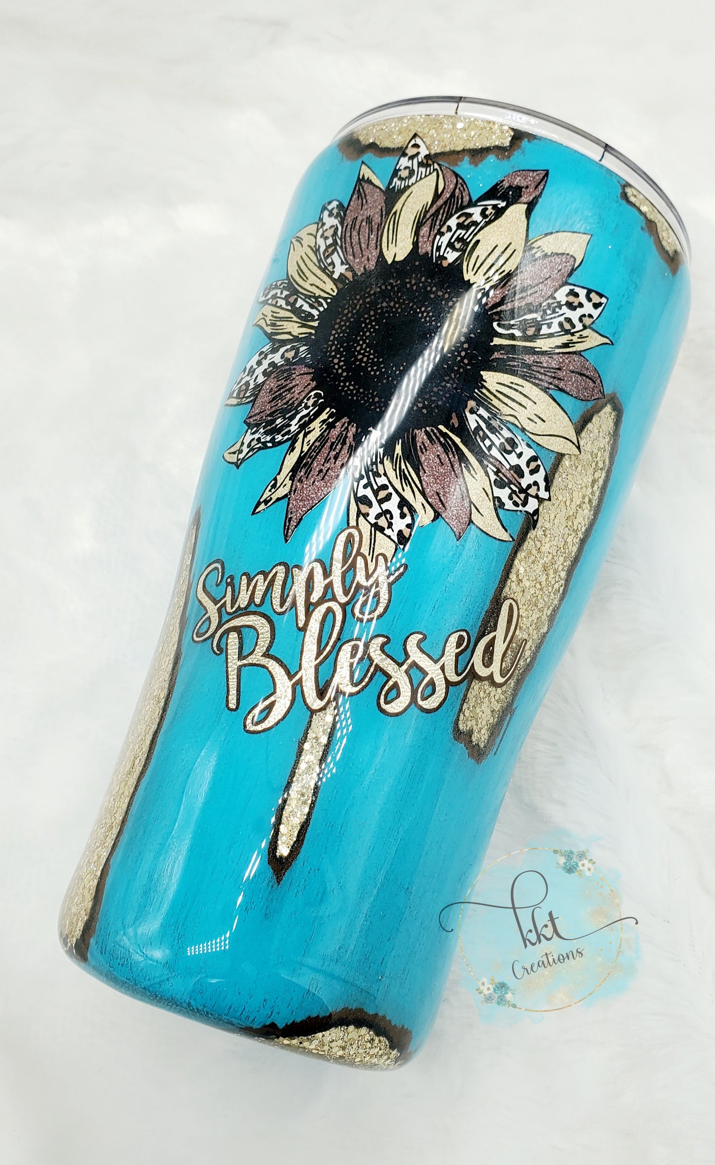 Patina, gold, distressed glitter ombre, Simply Blessed, Sunflower with leopard spots- 20 oz curve