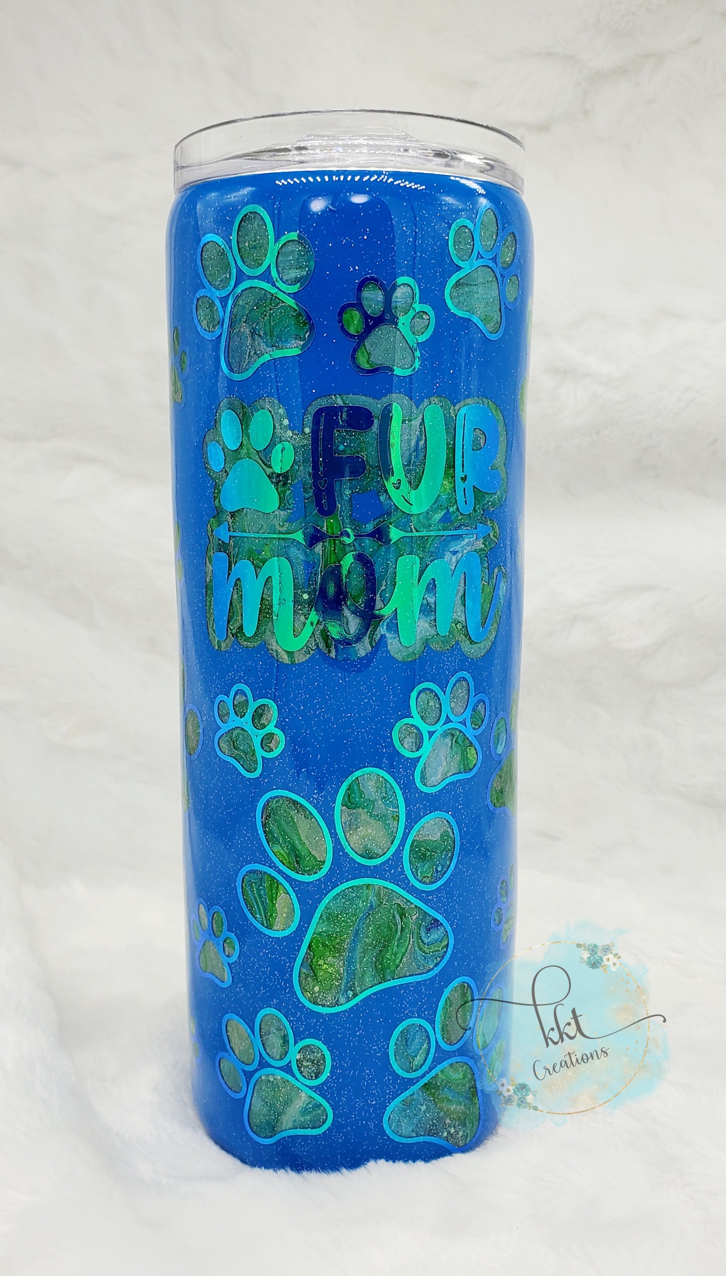 Fur Mom Peekaboo Custom Tumbler - 20 oz Skinny Straight - Blue/Green