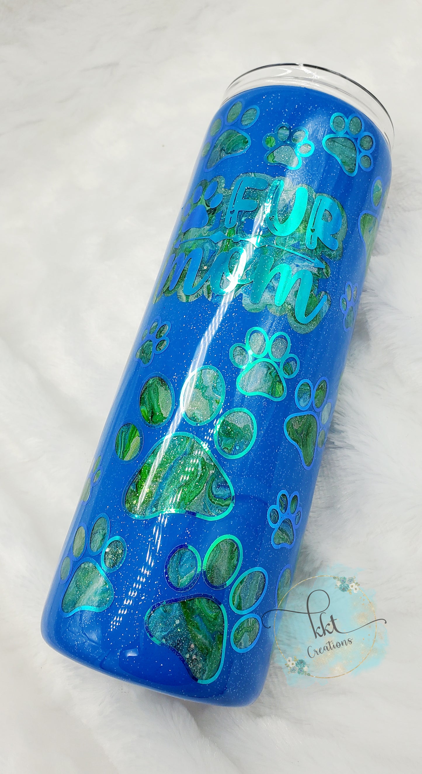 Fur Mom Peekaboo Custom Tumbler - 20 oz Skinny Straight - Blue/Green