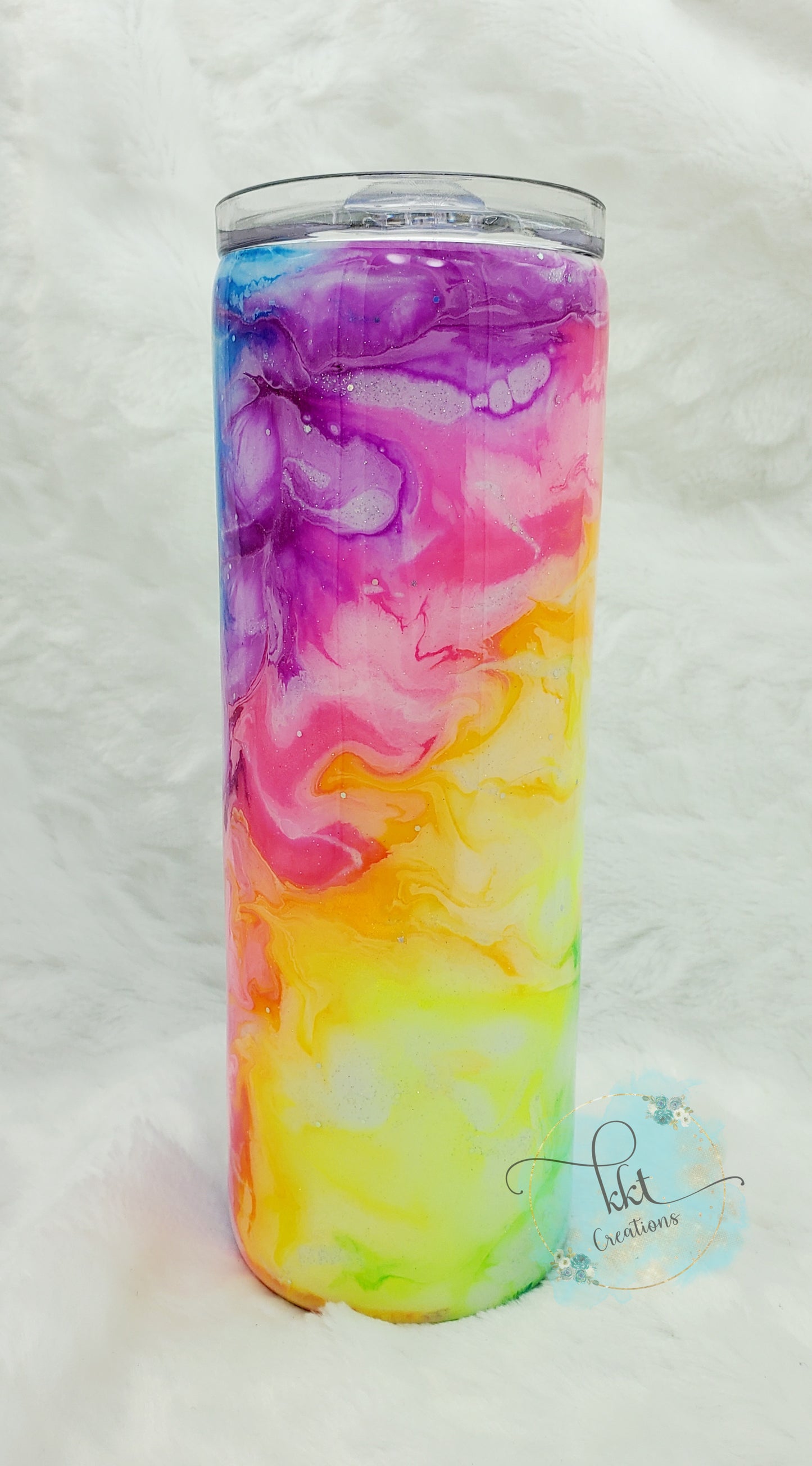 Neon Alcohol Ink Swirl Custom Tumbler - 20 oz Skinny Straight