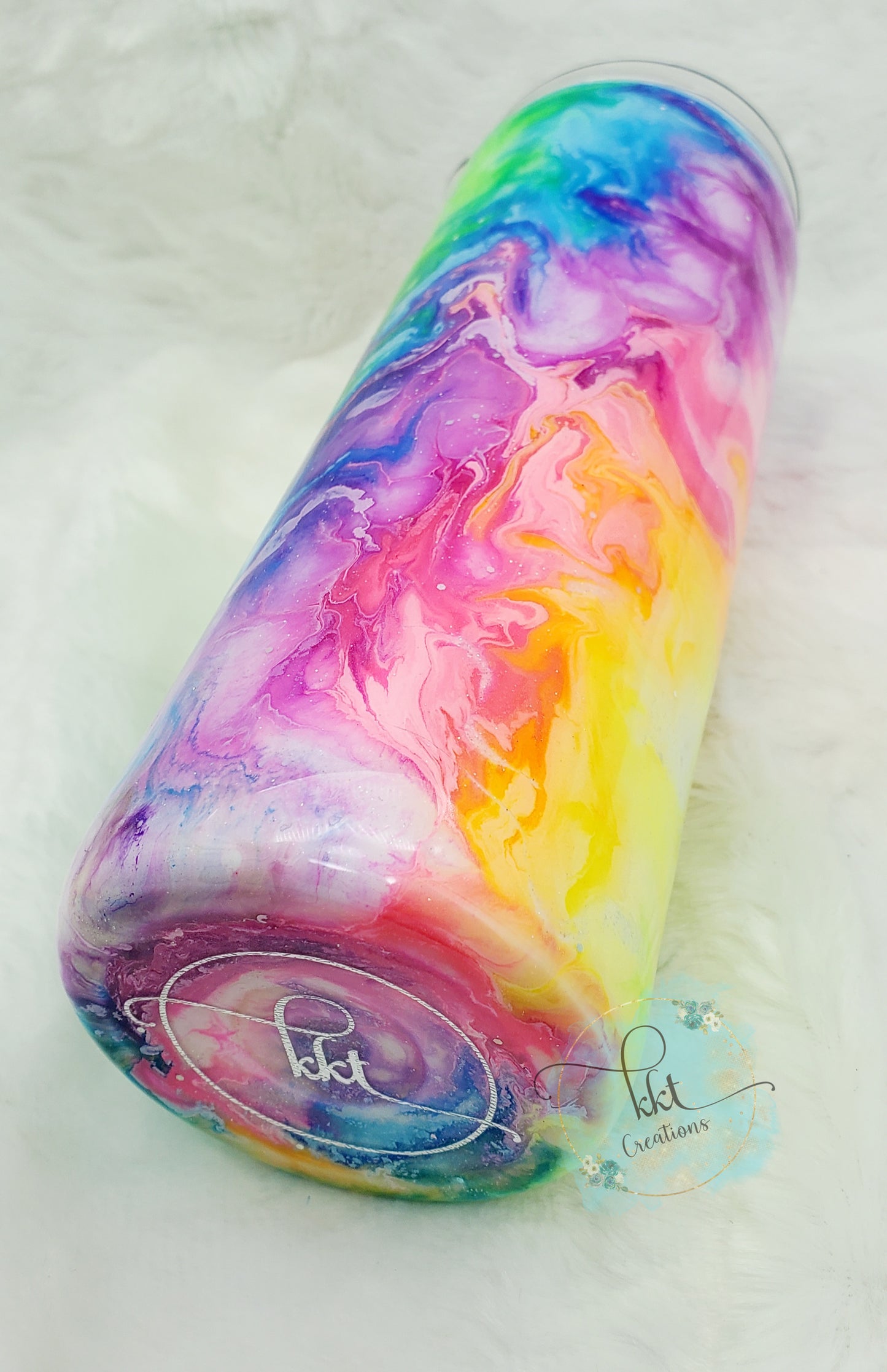 Neon Alcohol Ink Swirl Custom Tumbler - 20 oz Skinny Straight