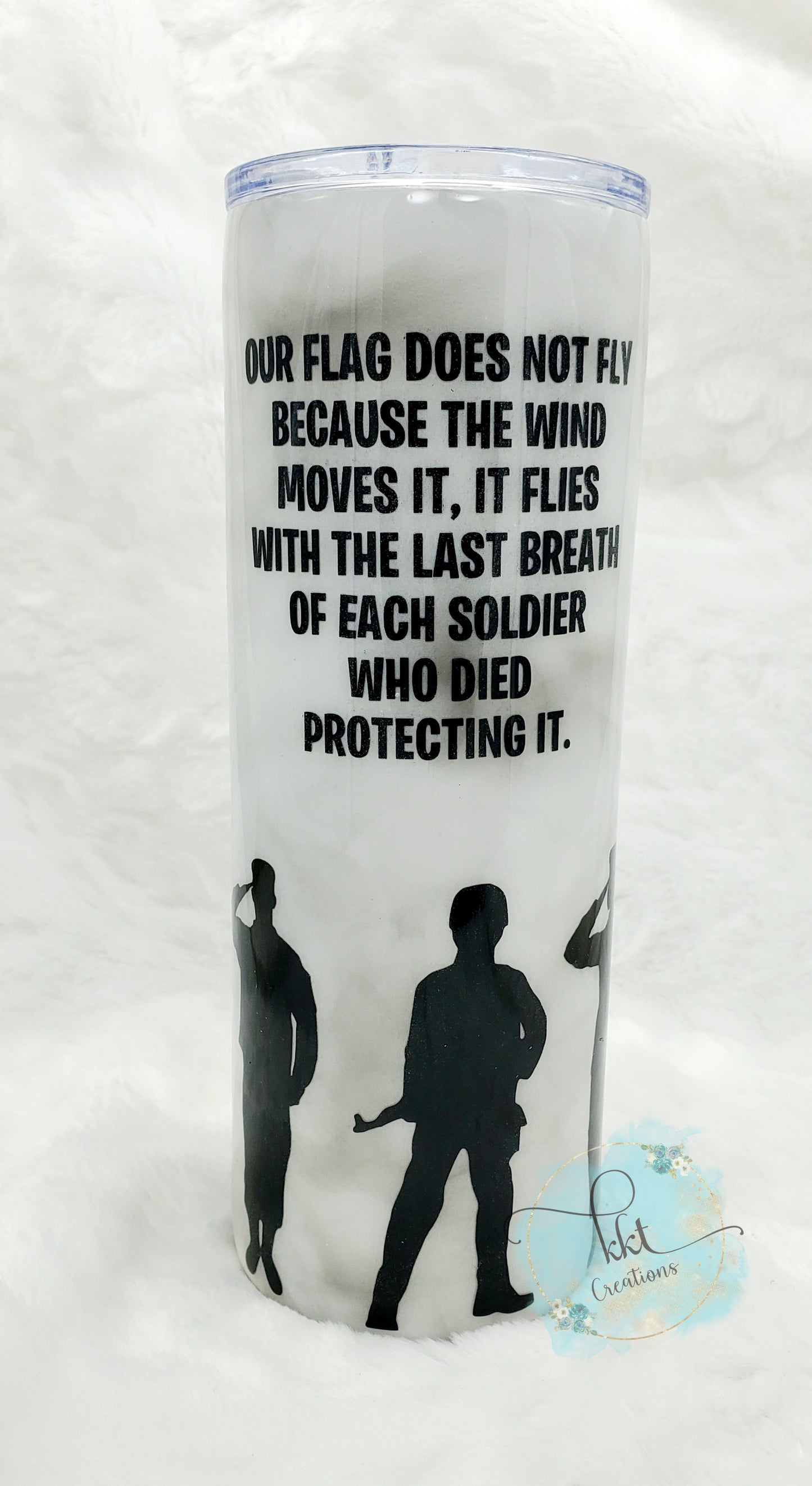 Soldier Silhouettes with Flag Smoked Custom Tumbler - 24 oz Skinny - white/black/smoked