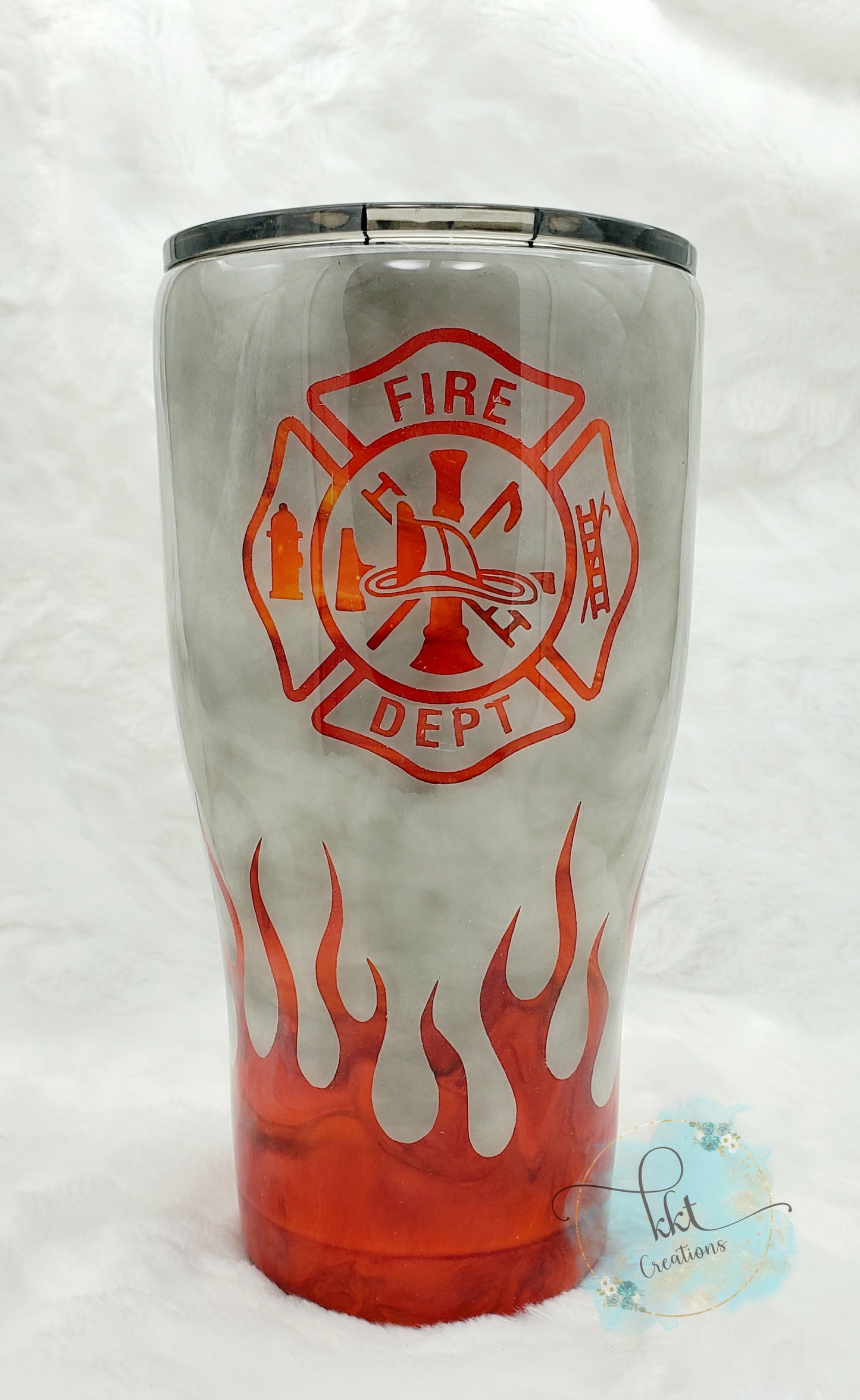 Firefighter Peekaboo Flames Non Glittered Custom Tumbler - 30 oz Curve