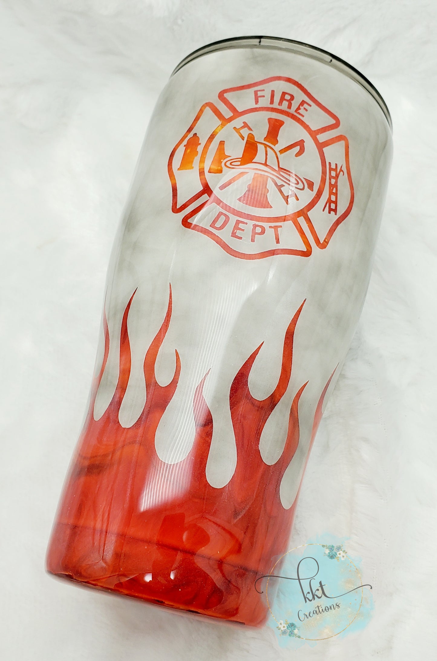 Firefighter Peekaboo Flames Non Glittered Custom Tumbler - 30 oz Curve