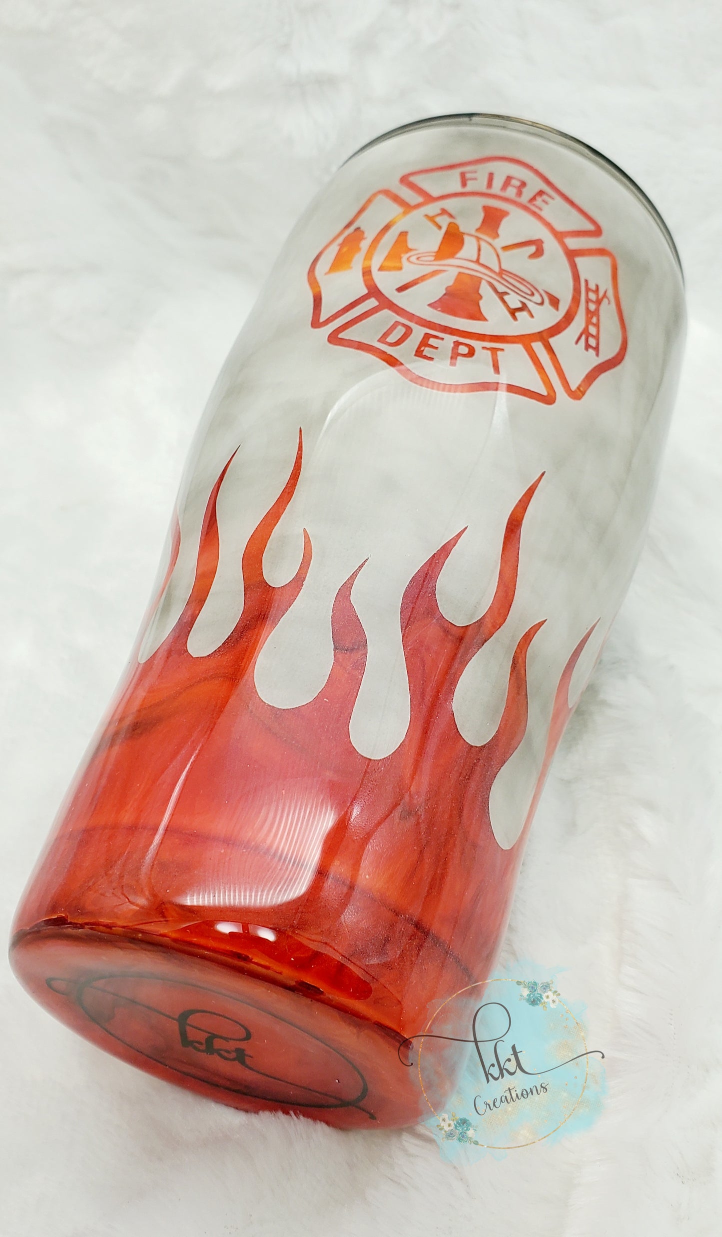 Firefighter Peekaboo Flames Non Glittered Custom Tumbler - 30 oz Curve