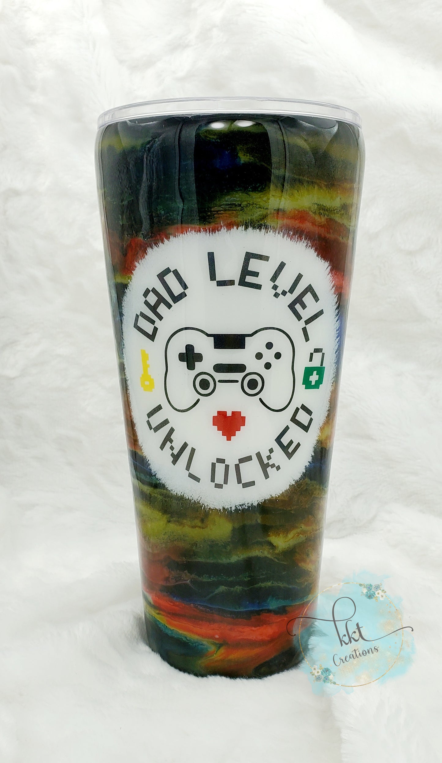 Dad Level Unlocked Remote Custom Tumbler - 32 oz taper - ink swirl