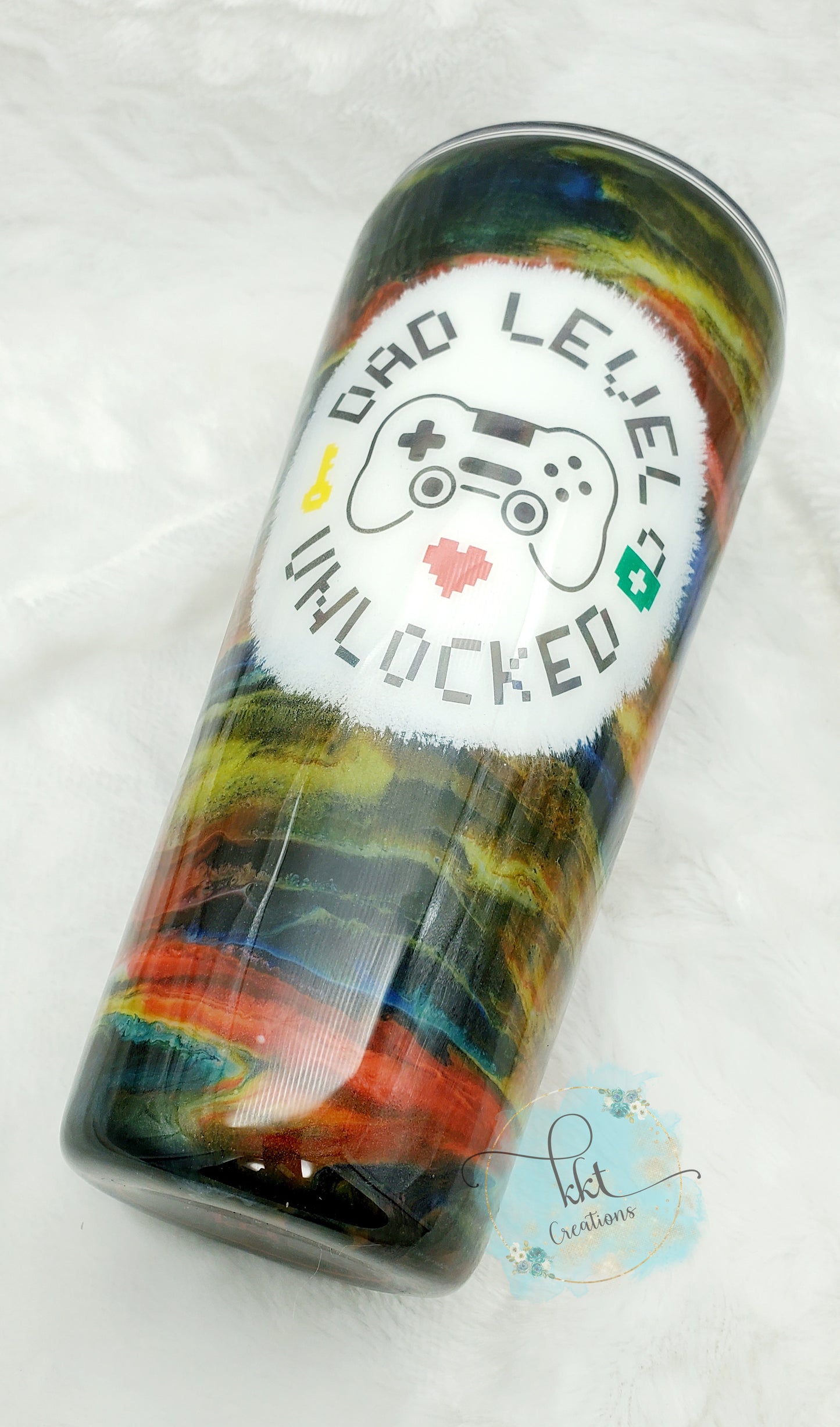 Dad Level Unlocked Remote Custom Tumbler - 32 oz taper - ink swirl