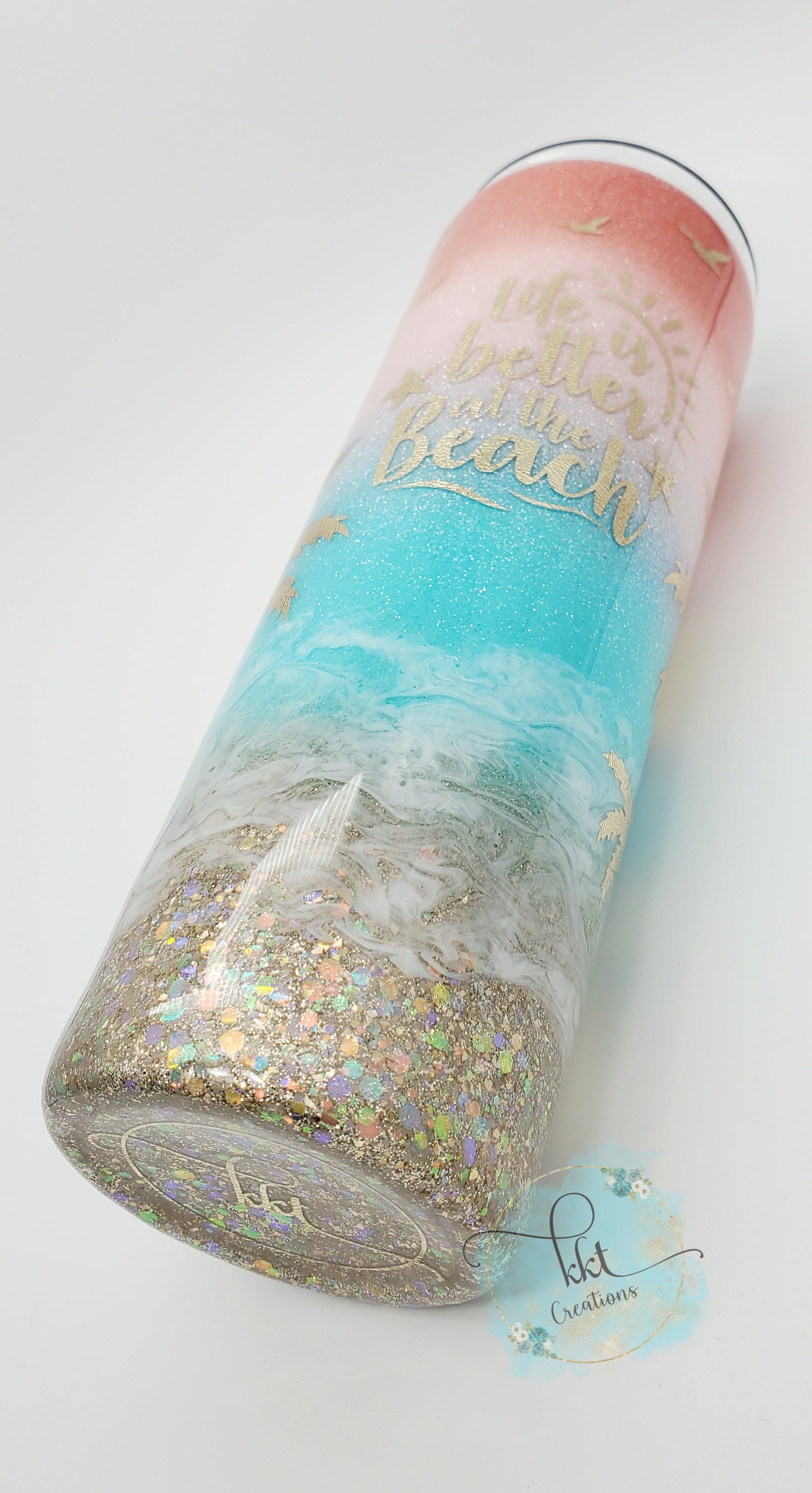 Beach, Pastel colored glitter ombre, Life is Better at the Beach - 30 oz straight taper