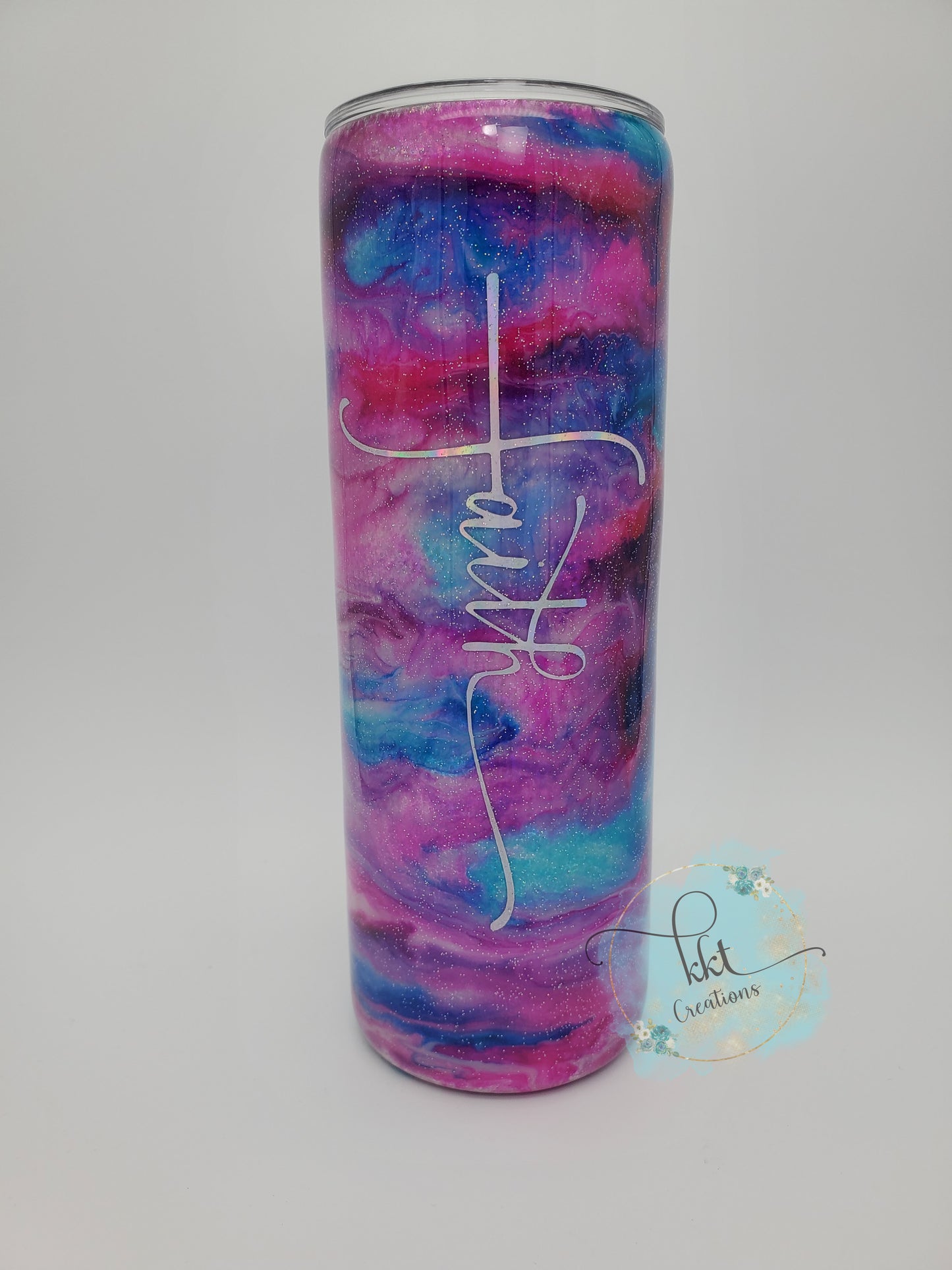 Faith Alcohol Ink Swirl Custom Tumbler- 20 oz Skinny Straight - pink, purple, turquoise