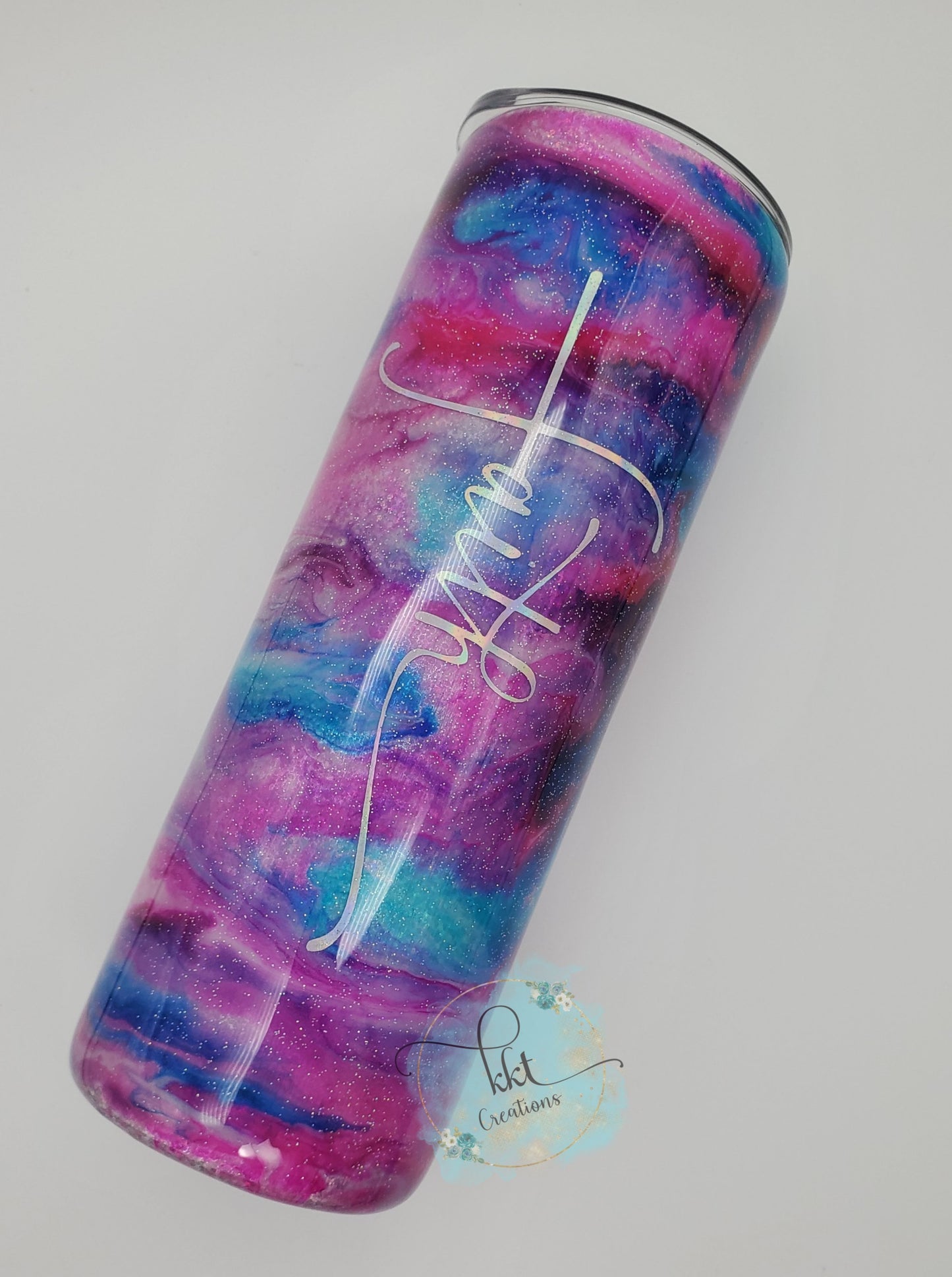 Faith Alcohol Ink Swirl Custom Tumbler- 20 oz Skinny Straight - pink, purple, turquoise