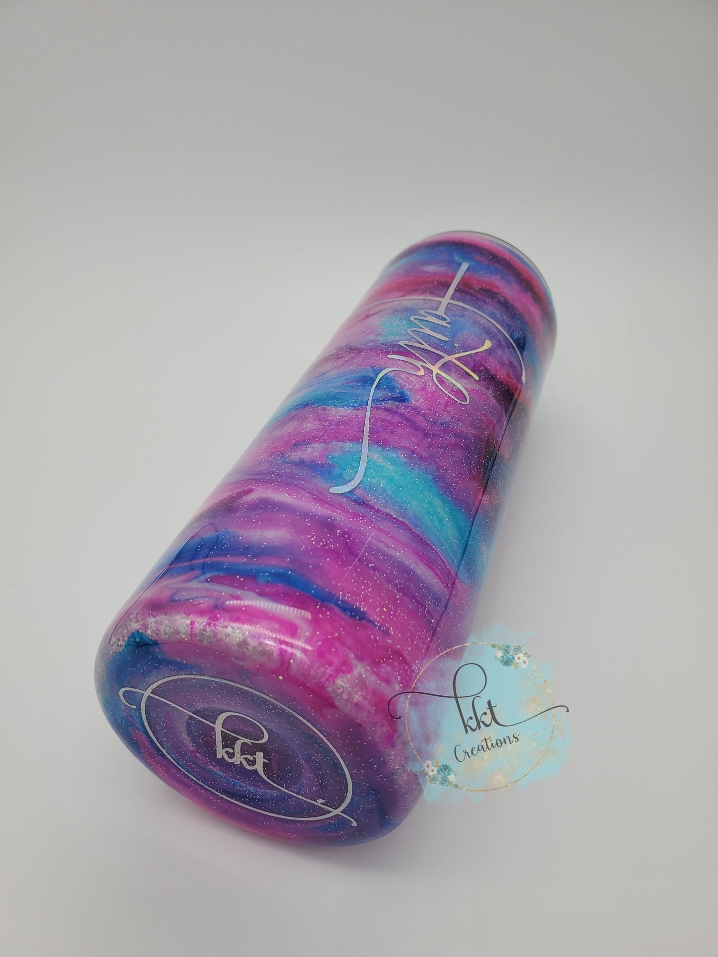 Faith Alcohol Ink Swirl Custom Tumbler- 20 oz Skinny Straight - pink, purple, turquoise