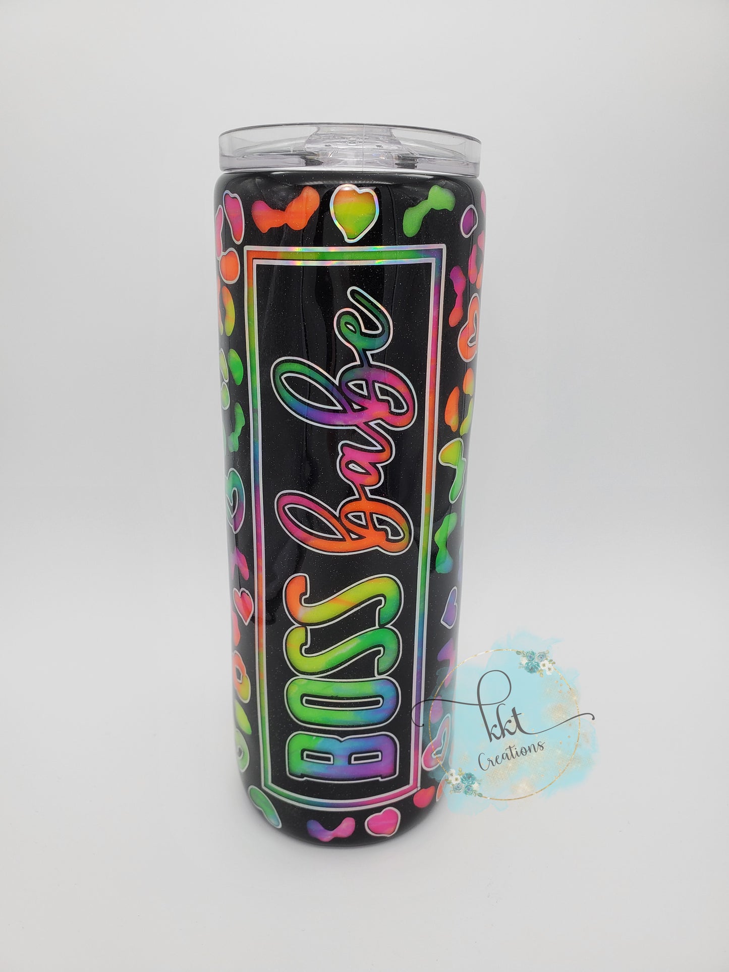 BOSS BABE neon swirl glow in the dark peekaboo leopard Custom Tumbler- 20 oz Skinny Straight - neons