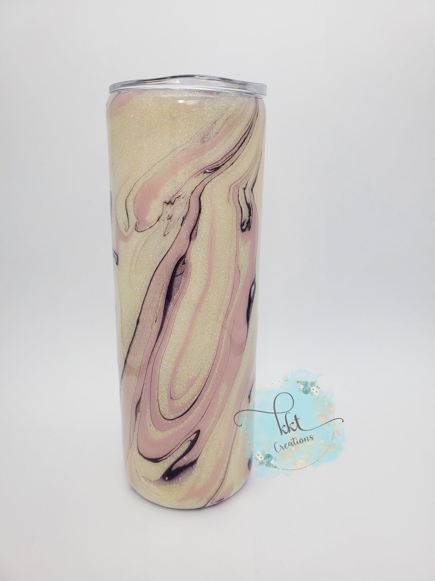 Hydrodip "I've Got a good heart but this mouth" Custom Tumbler- 20 oz Skinny straight - white glitter, purple, pink