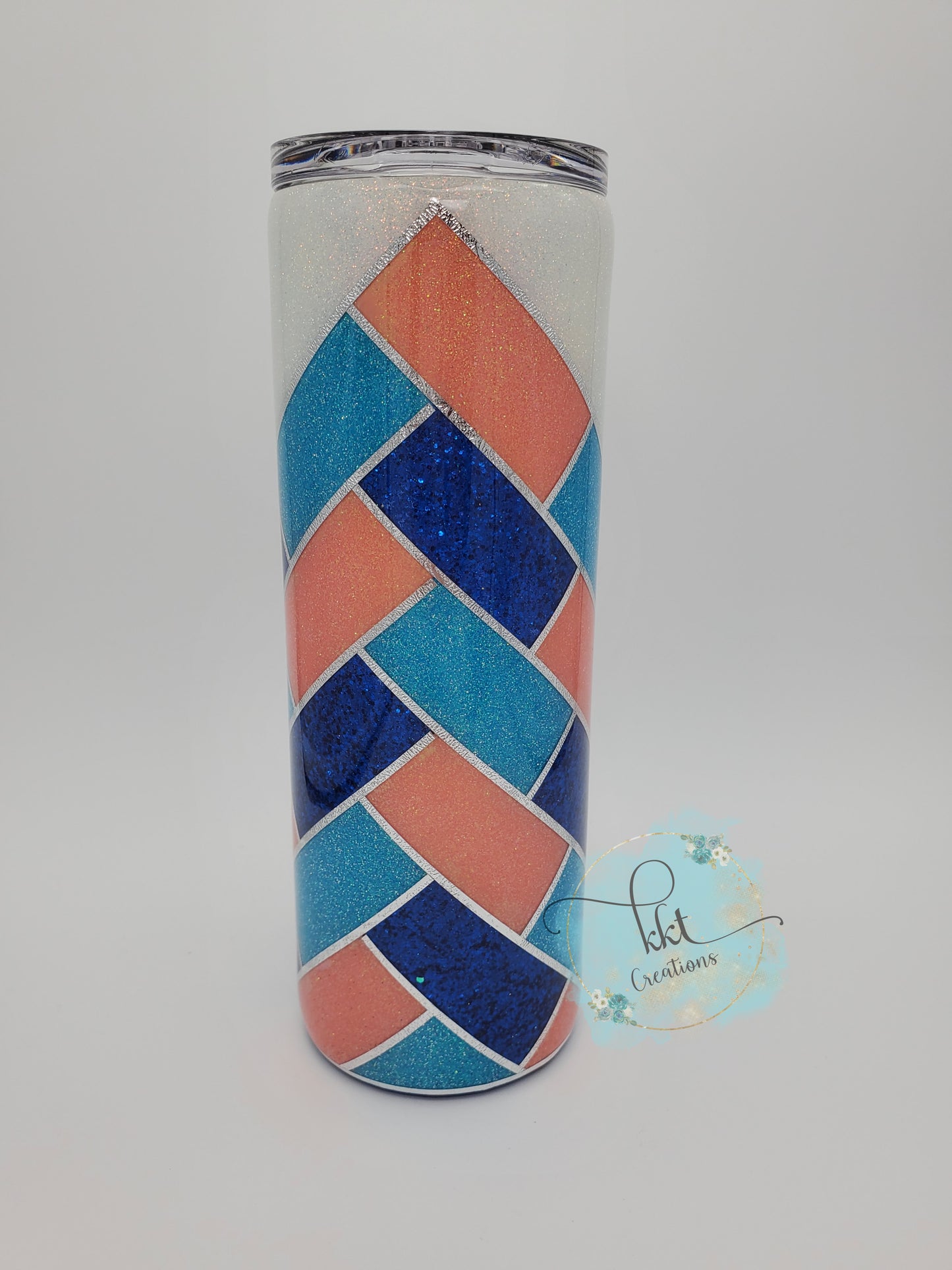 Herringbone V-Split "Hope is my Anchor Hebrews 6:19" Custom Tumbler- 20 oz Skinny Straight - Peach, blue, turquoise, white glitters