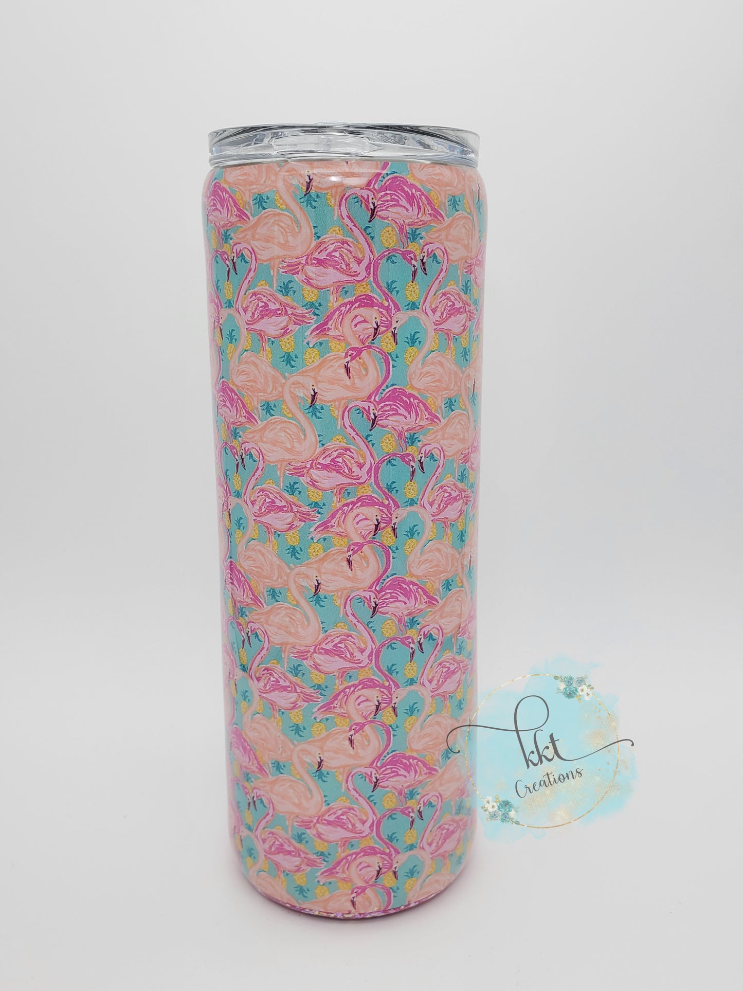 Flocking Fabulous Flamingo half-split custom glitter tumbler - 20 oz skinny straight