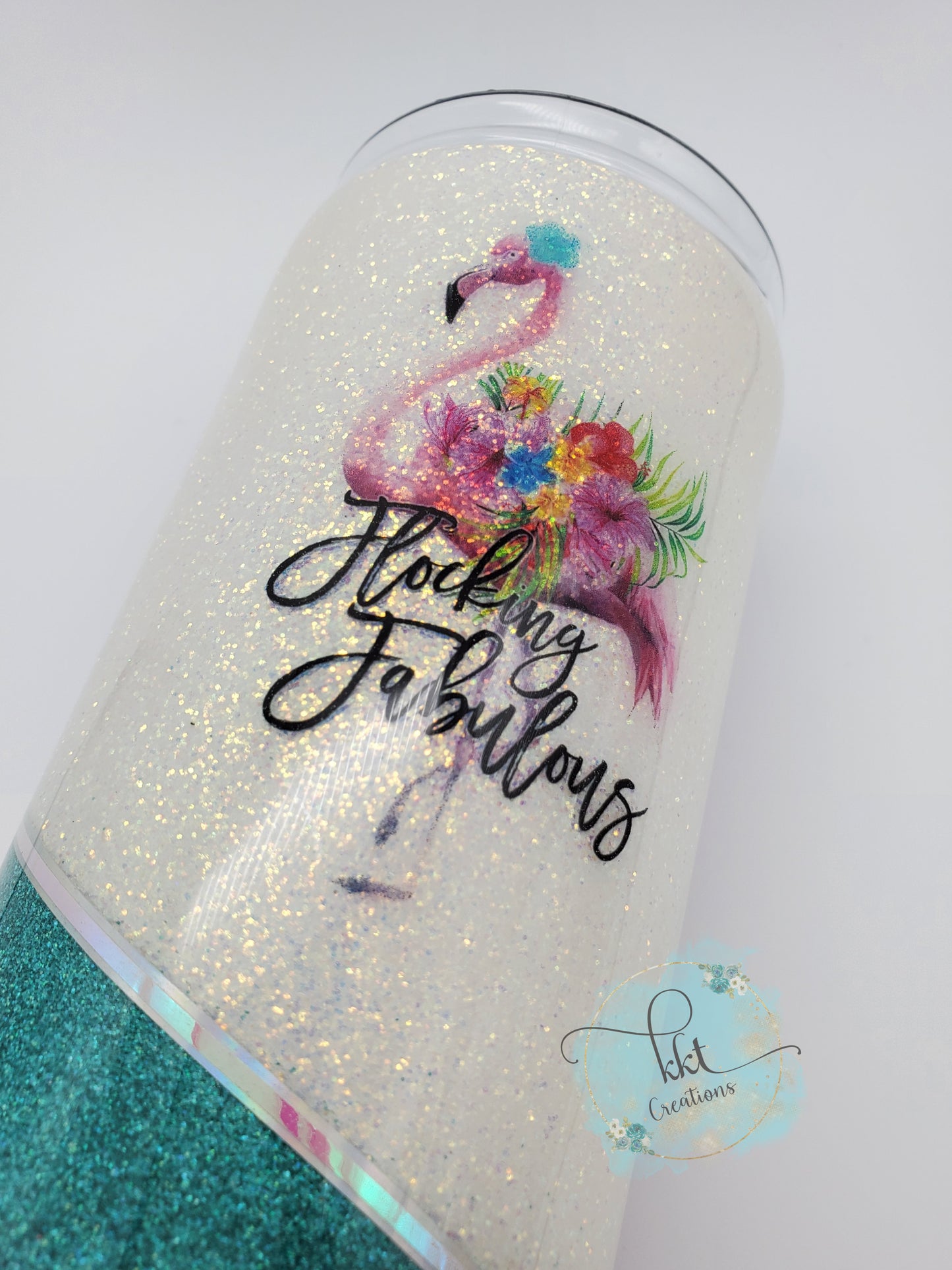 Flocking Fabulous Flamingo half-split custom glitter tumbler - 20 oz skinny straight