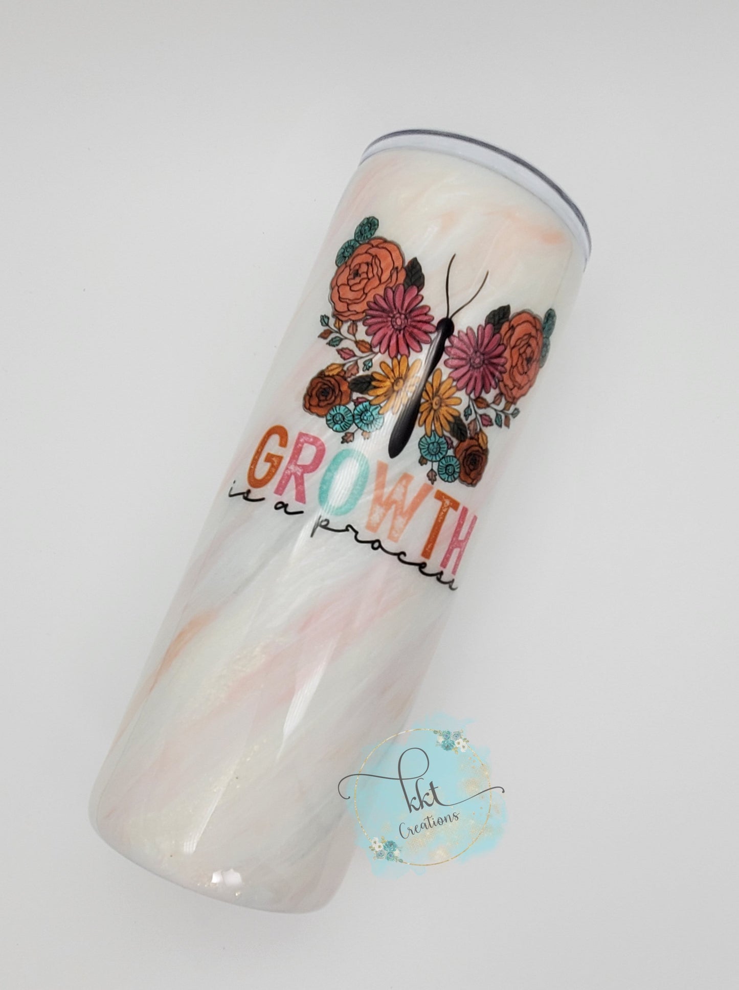 Growth is a Process Butterfly Hatching Custom Tumbler - 24 oz Skinny - pink, peach, teal