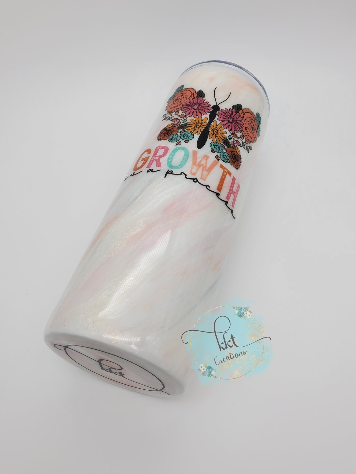 Growth is a Process Butterfly Hatching Custom Tumbler - 24 oz Skinny - pink, peach, teal