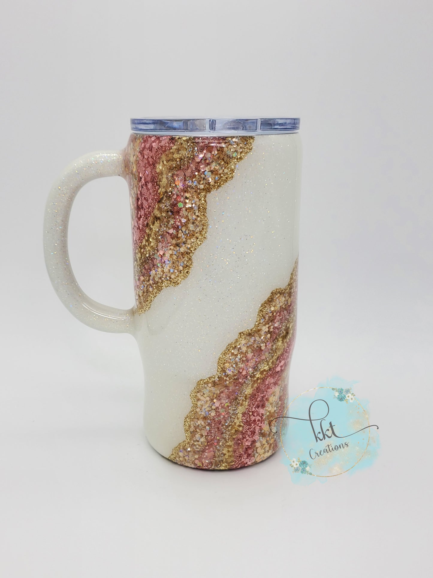 Geode Rose Gold hand glittered custom tumbler - 16 oz morning mug