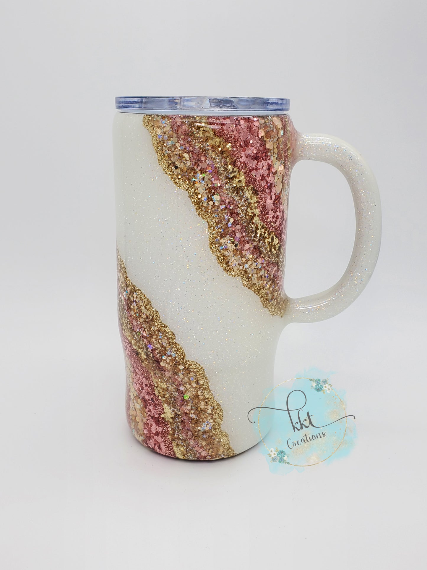 Geode Rose Gold hand glittered custom tumbler - 16 oz morning mug