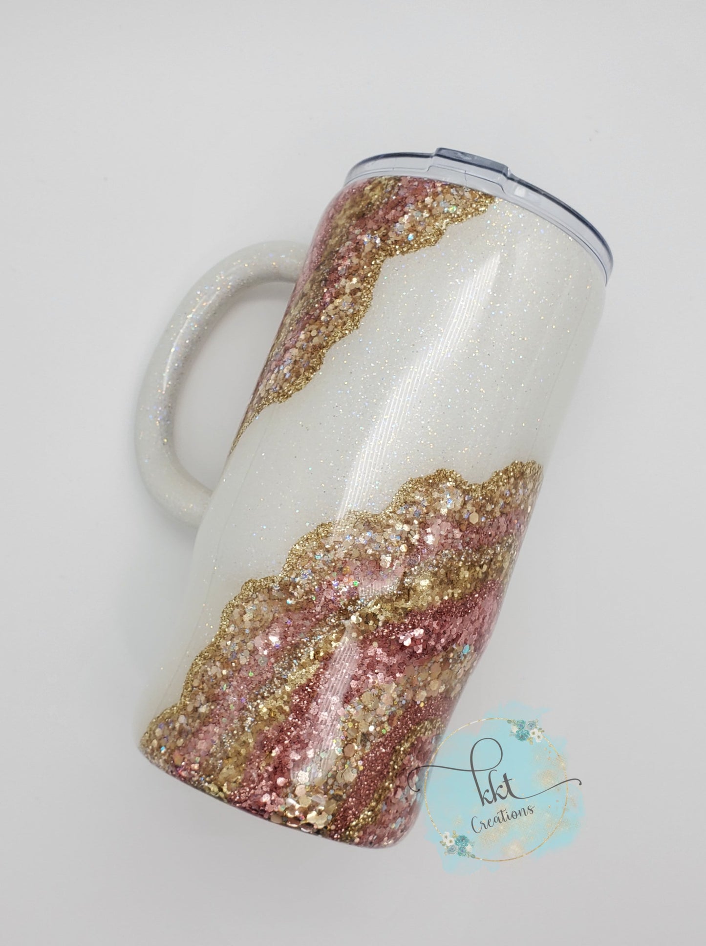 Geode Rose Gold hand glittered custom tumbler - 16 oz morning mug