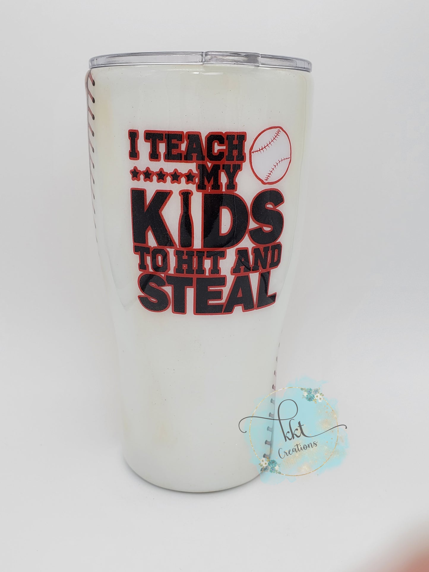 Baseball Dad/Mom Woodgrain Non Glitter "I Teach my kids to Hit and Steal" Custom Tumbler - 30 oz curve