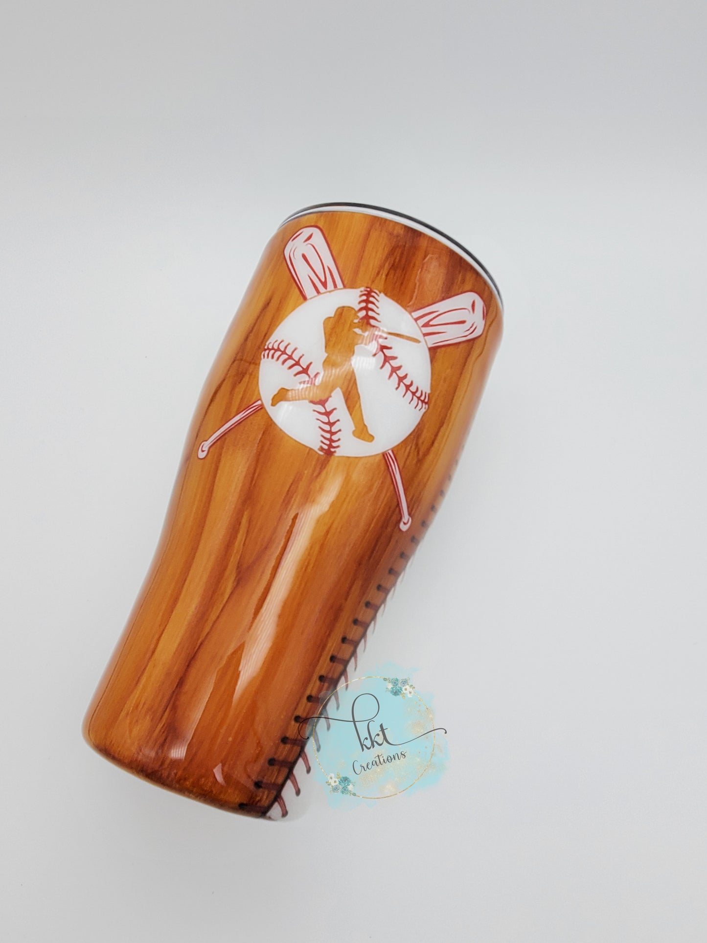 Baseball Dad/Mom Woodgrain Non Glitter "I Teach my kids to Hit and Steal" Custom Tumbler - 30 oz curve