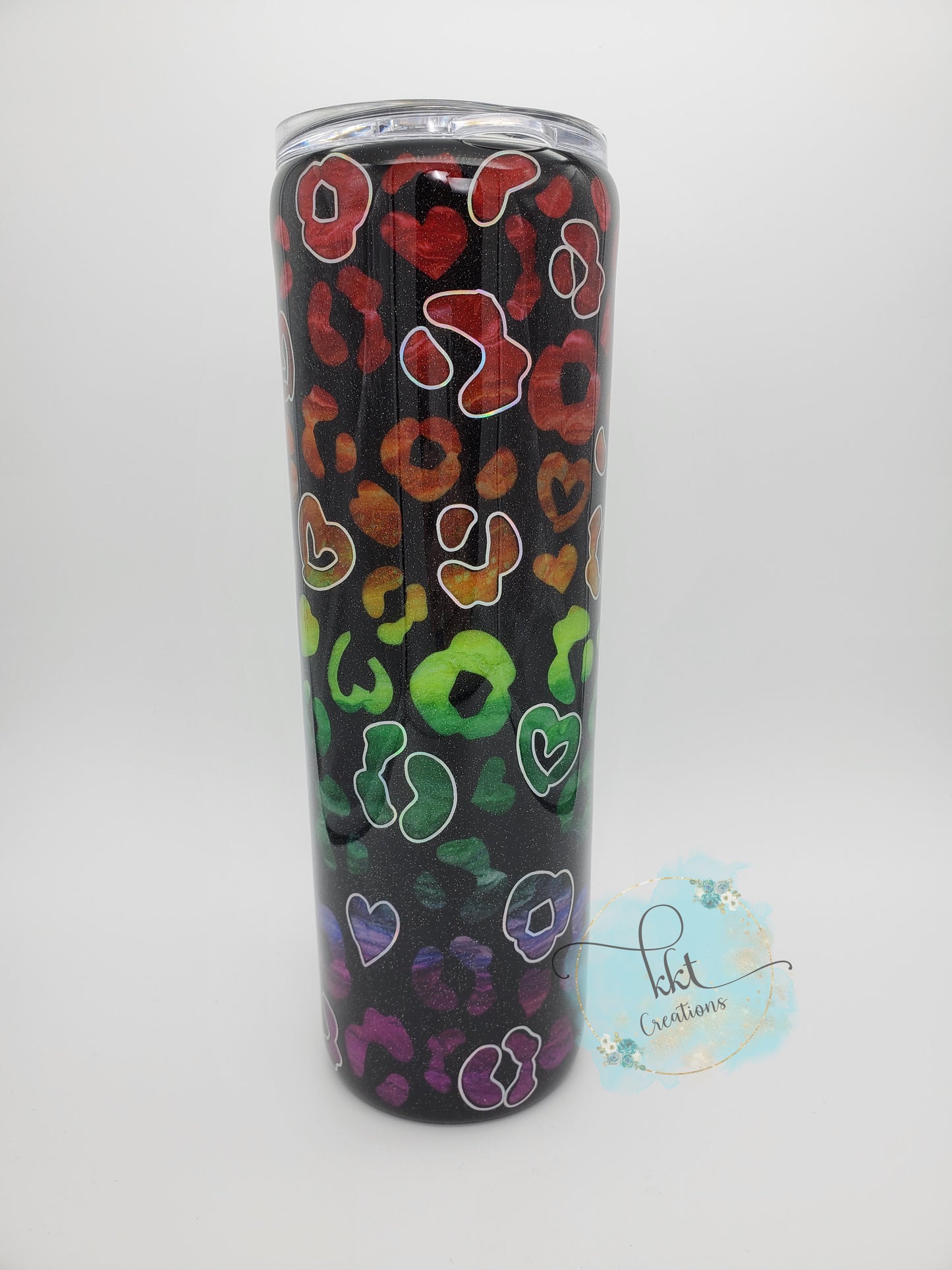 BOSS BABE rainbow swirl peekaboo leopard Custom Tumbler- 30 oz Skinny taper - rainbow colors