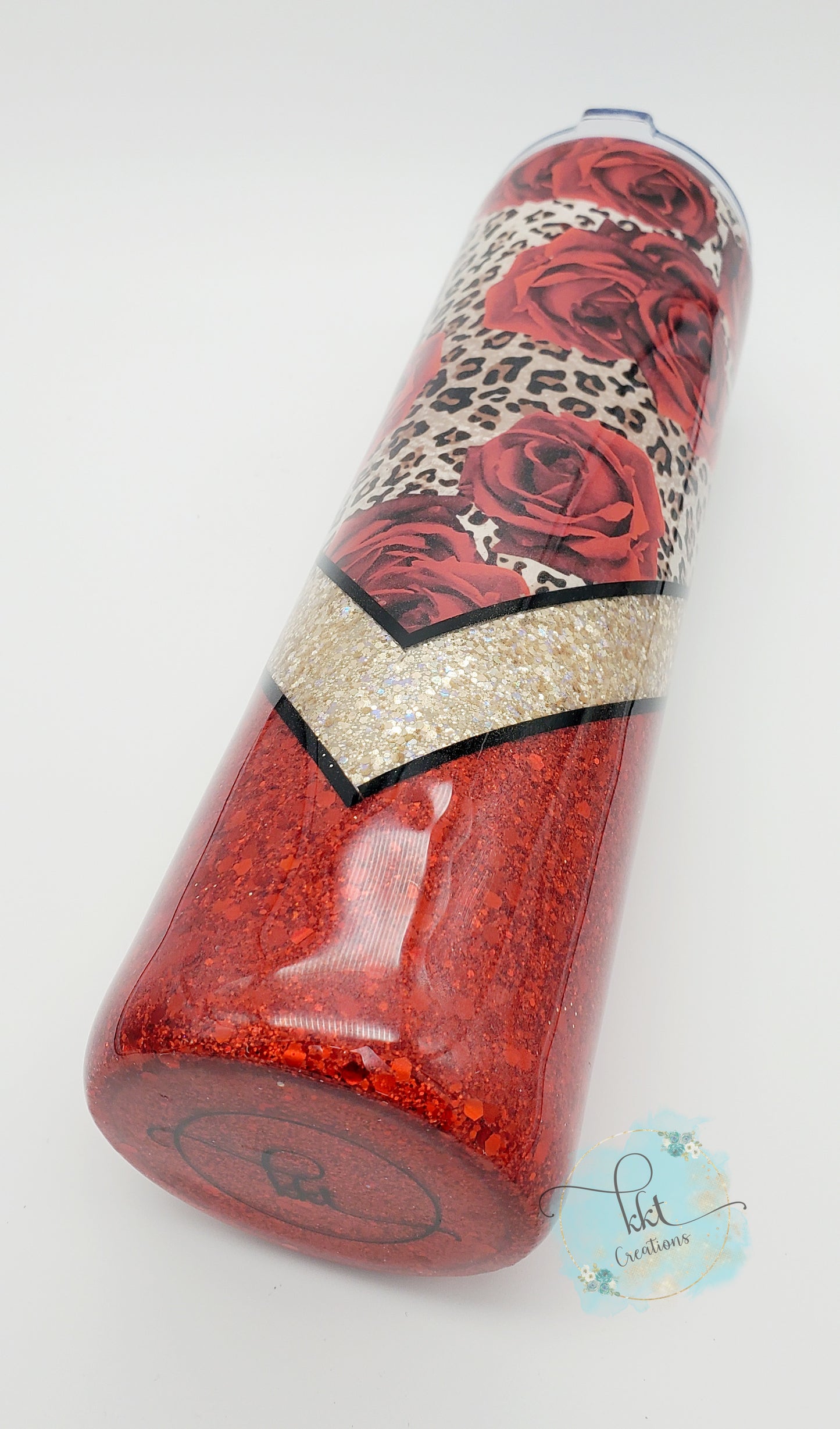 Red Rose Leopard Glitter V-Split Custom Tumbler - 32 oz skinny