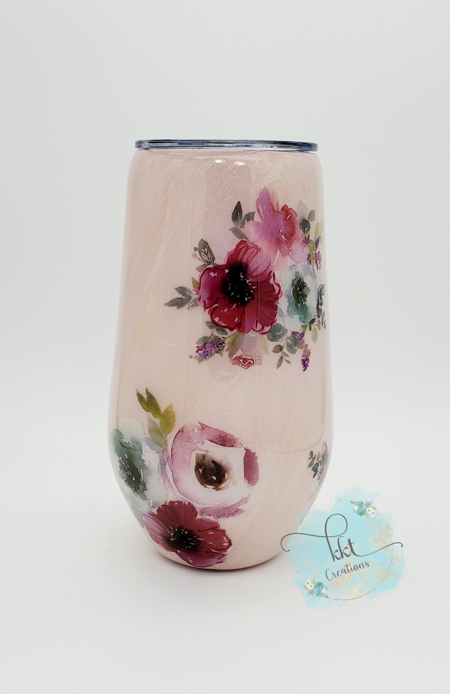 Floral Pink Pearl Flower Bundles Wine Custom Tumbler - 17 oz wine