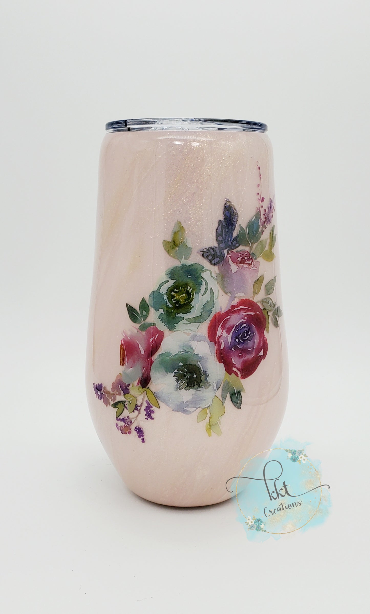 Floral Pink Pearl Flower Bundles Wine Custom Tumbler - 17 oz wine