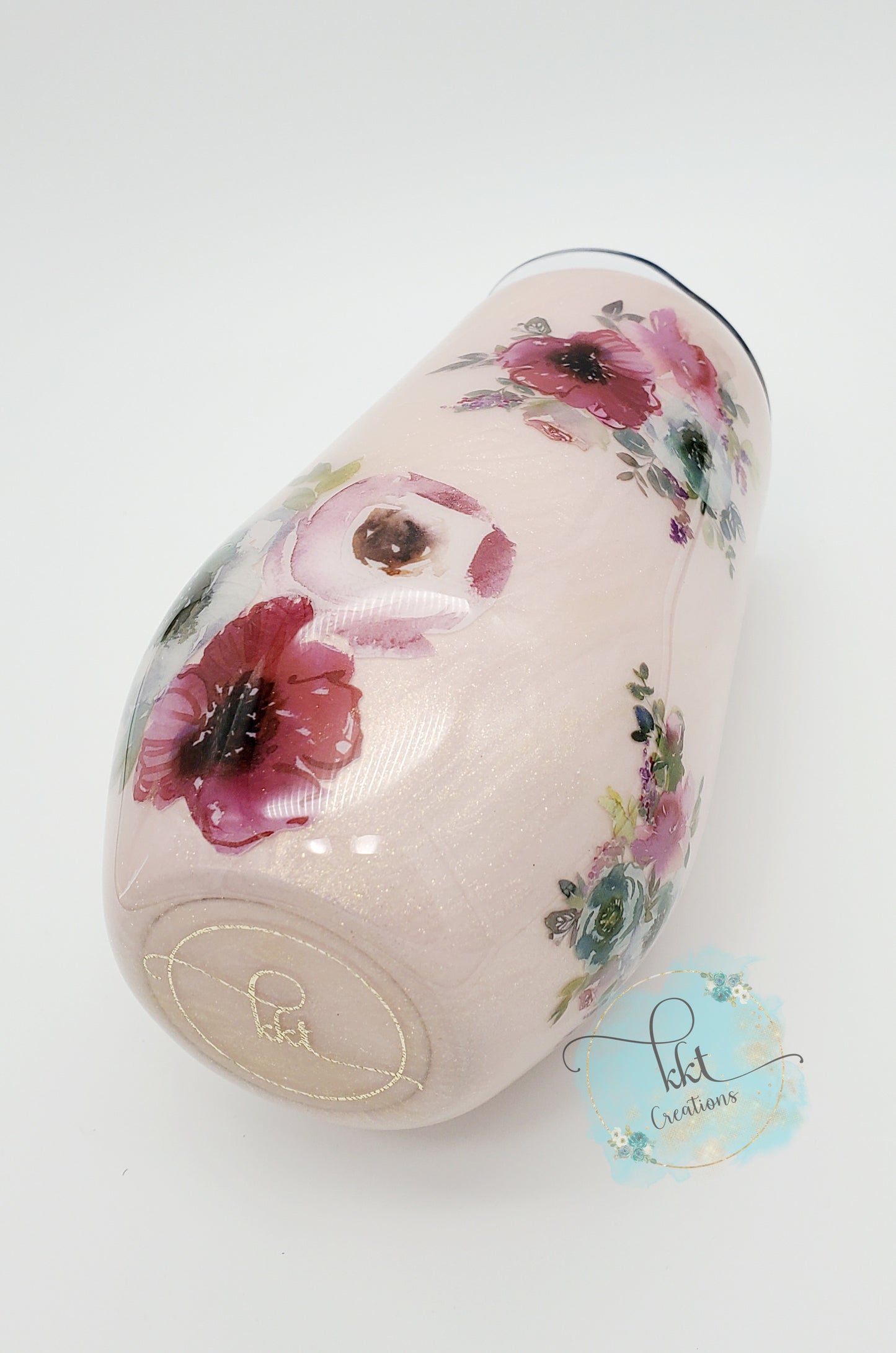 Floral Pink Pearl Flower Bundles Wine Custom Tumbler - 17 oz wine