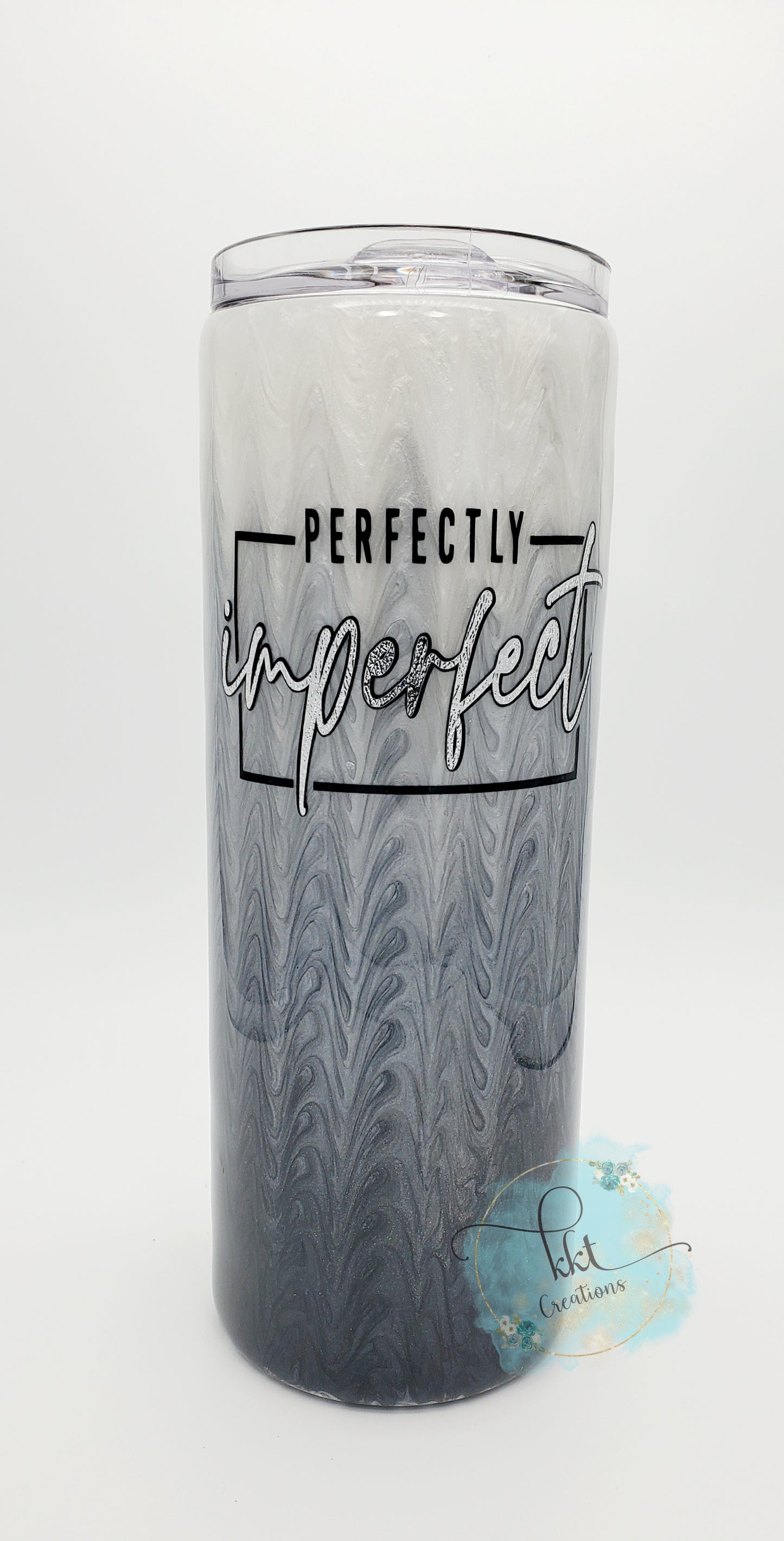 Perfectly Imperfect Custom Tumbler - 20 oz Skinny Straight - black, grey, white