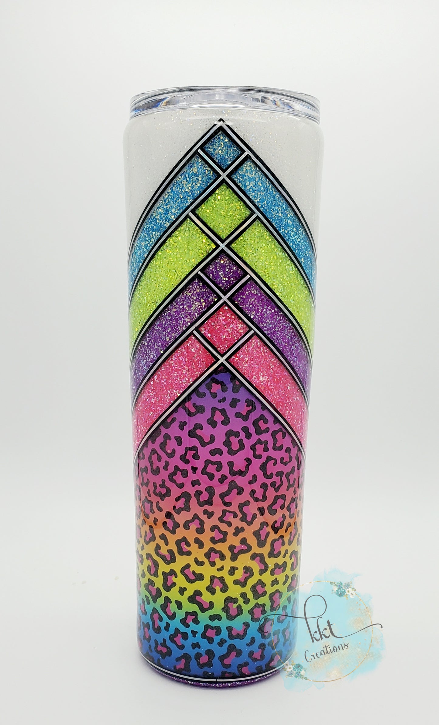 MAMA neon lepard vinyl V-Split glitter custom tumbler - 30 oz skinny taper - neons