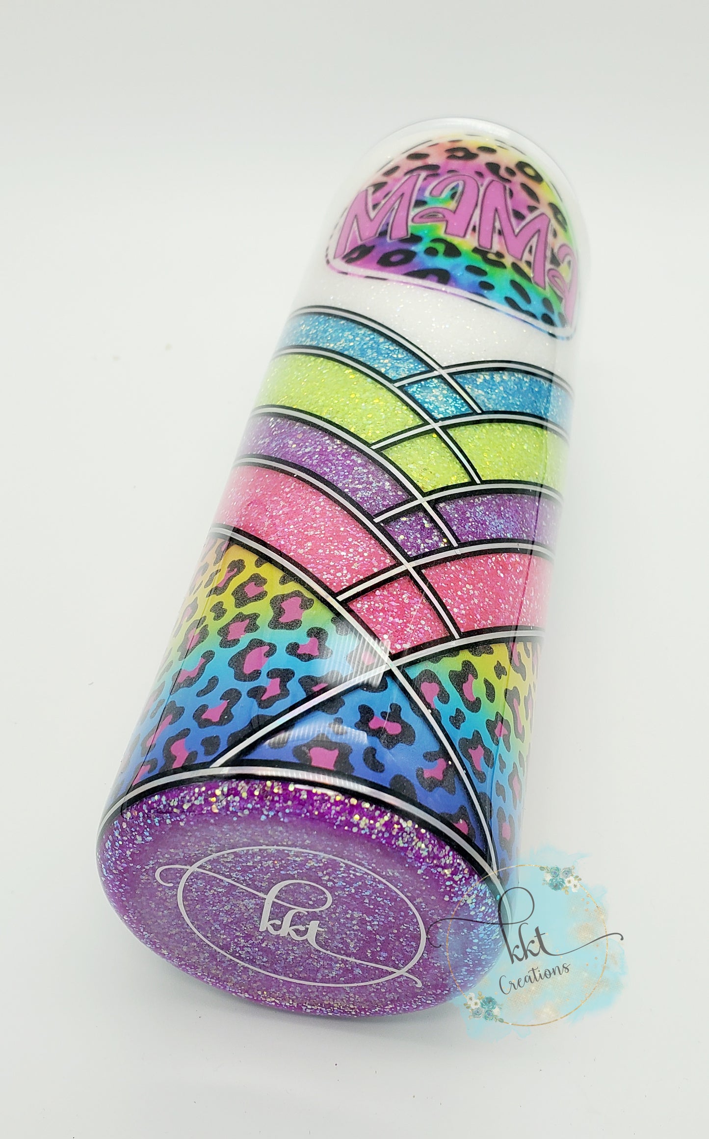 MAMA neon lepard vinyl V-Split glitter custom tumbler - 30 oz skinny taper - neons