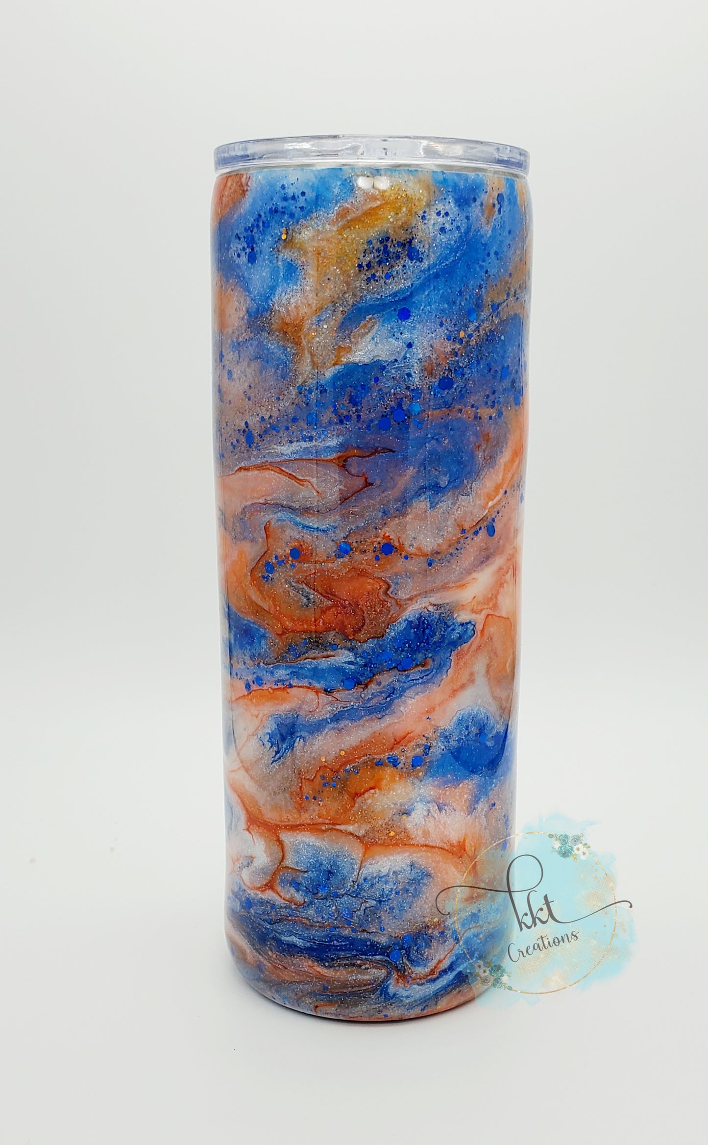 Alcohol Ink Swirl "C" Custom Tumbler - 20 oz skinny straight - blue, orange, white