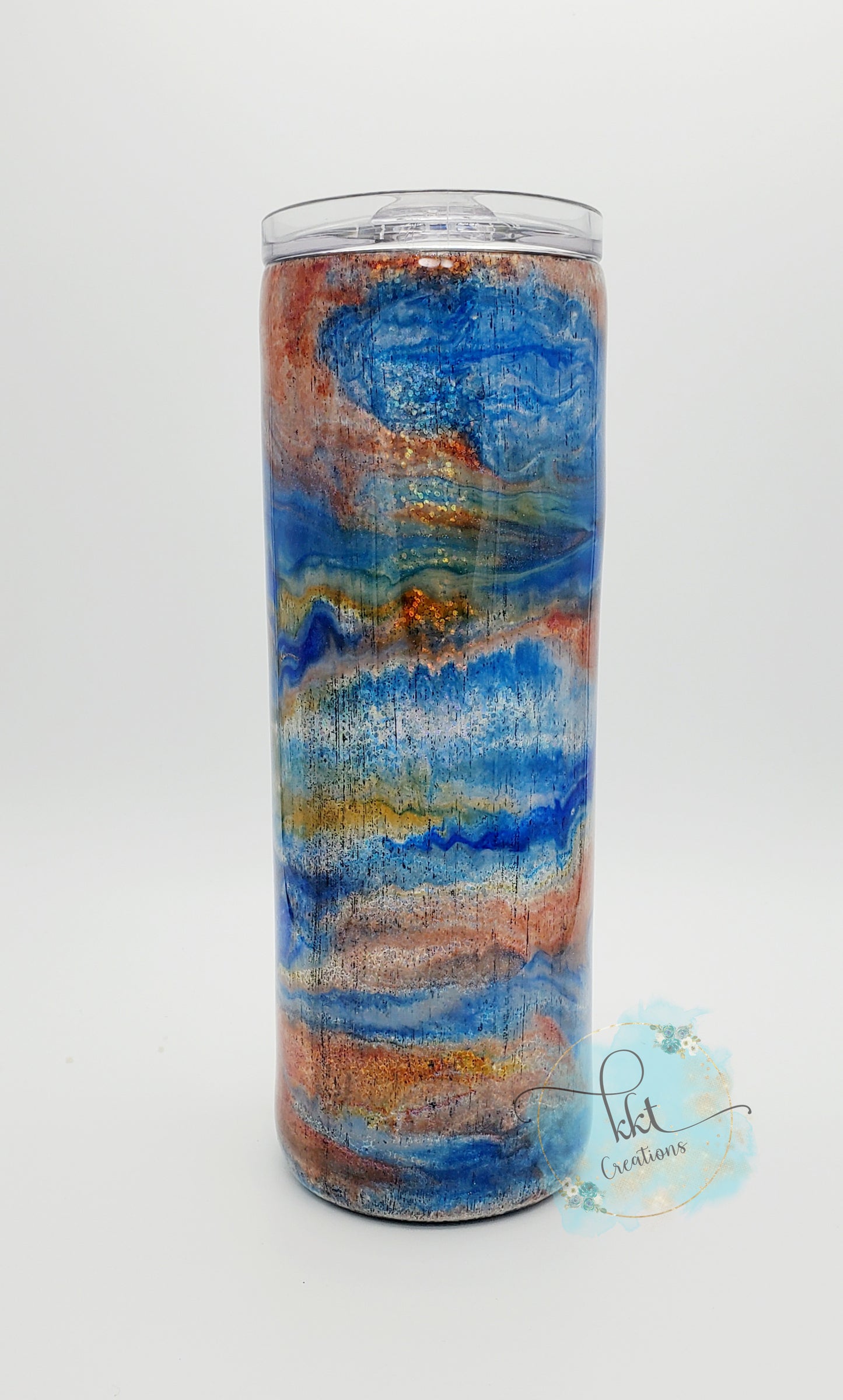 Alcohol Ink Swirl "C" Custom Tumbler - 20 oz skinny straight - blue, orange, white